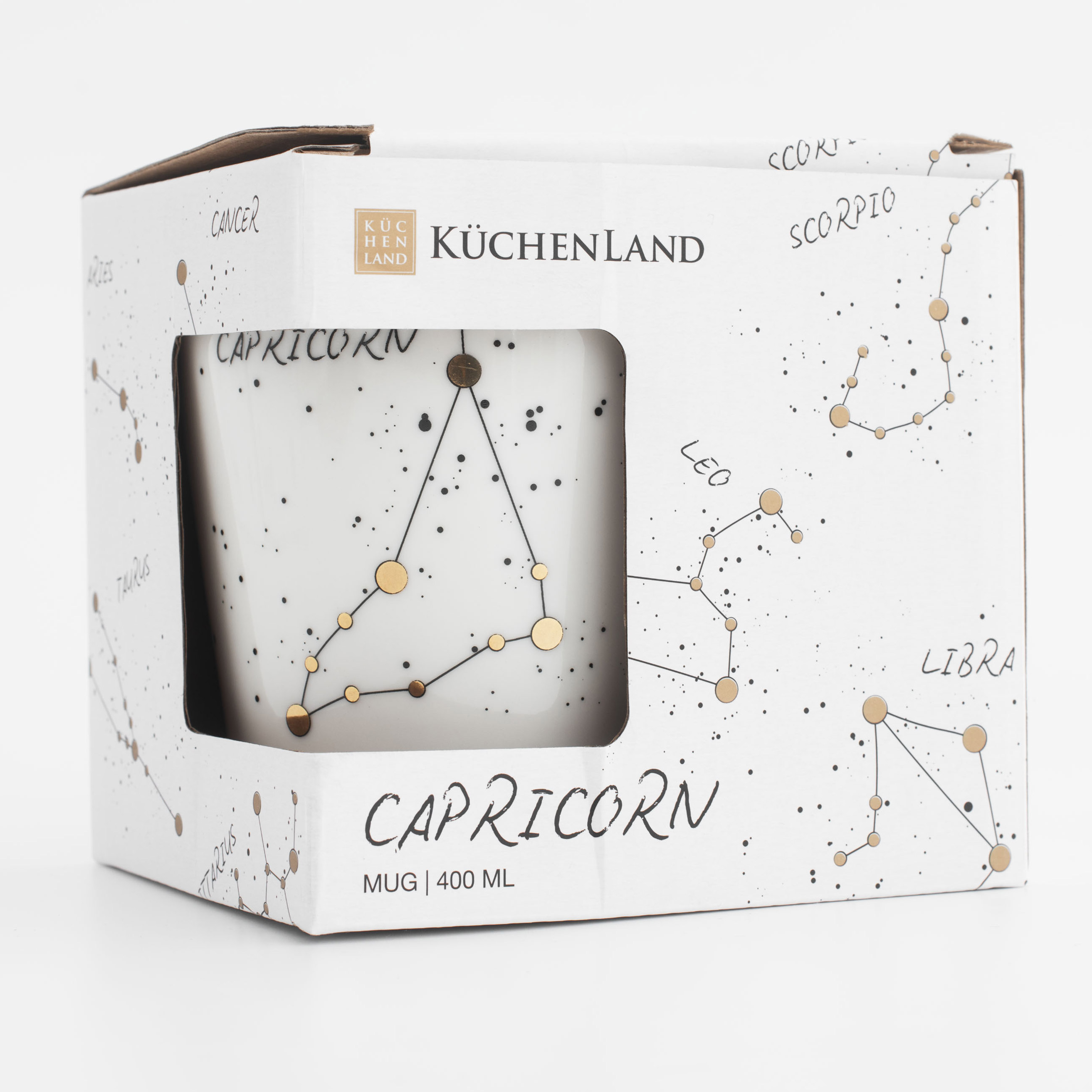Кружка, 400 мл, фарфор N, молочно-золотистая, Козерог, Zodiac, image-5