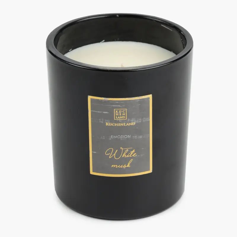 Свеча ароматическая, 9 см, в подсвечнике, стекло, серая, White Musk, Emotion ,image-0
