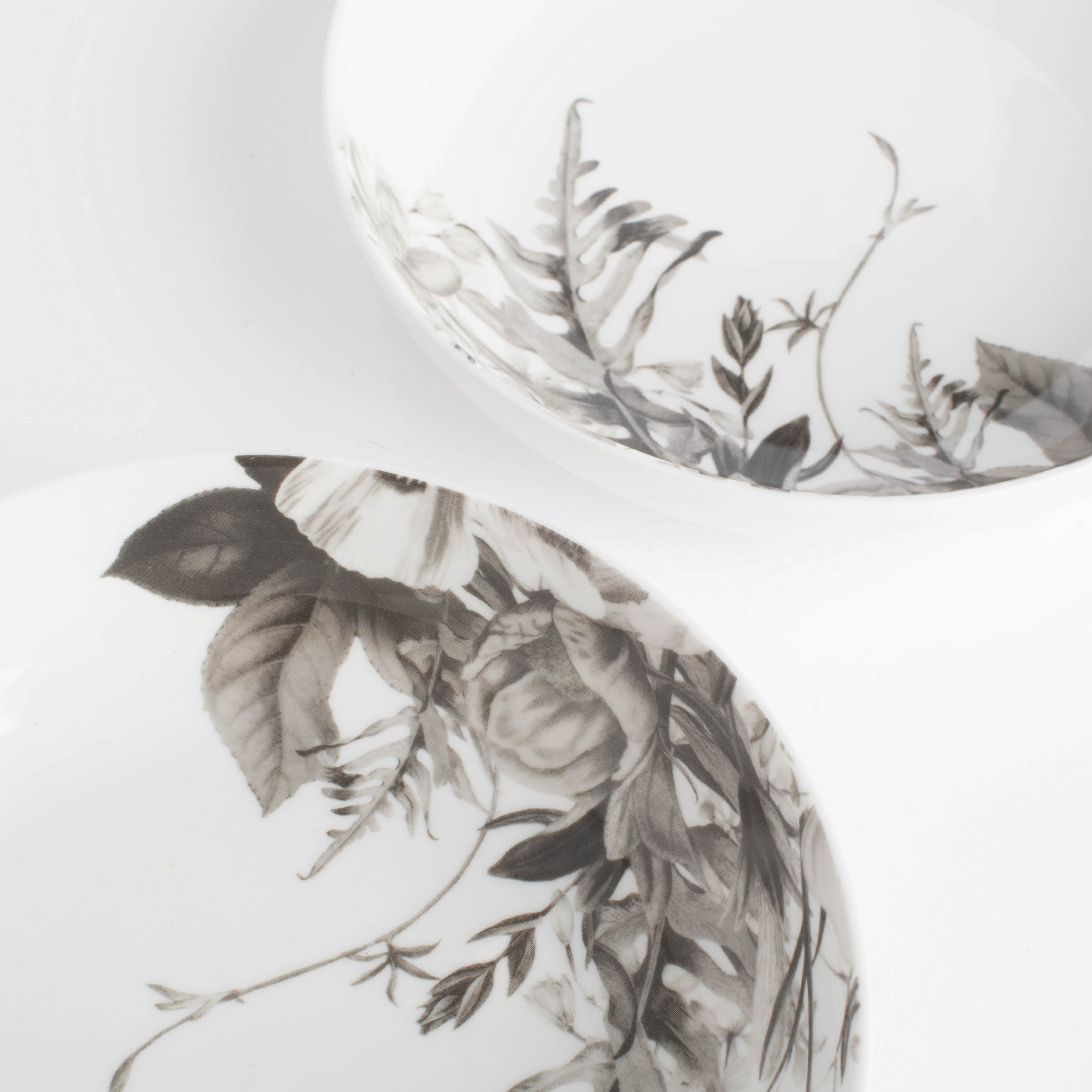 Тарелка суповая, 20х6 см, 2 шт, фарфор N, белая, Черно-белые цветы, Magnolia изображение № 5