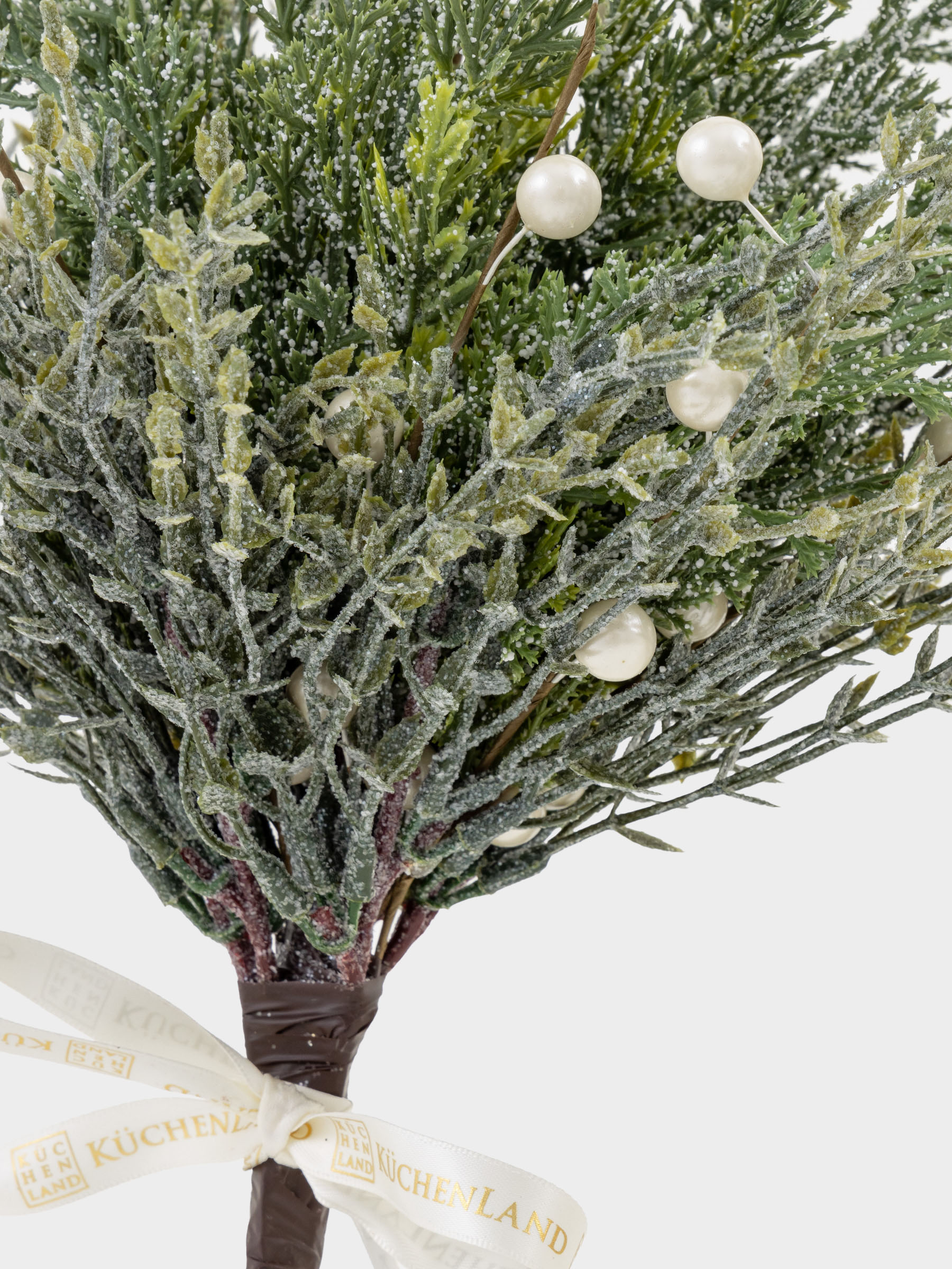 Букет декоративный, 40 см, пластик, Хвоя с белым жемчугом, Conifer pearl decor, image-1