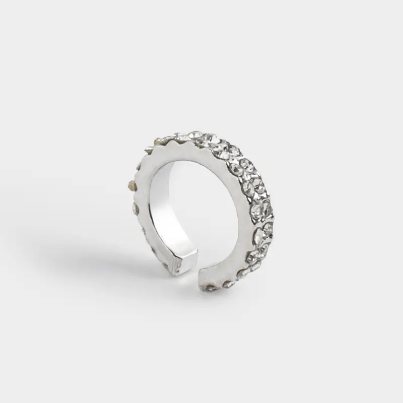 Серьга-кафф, 1 см, металл, серебристая, Кристаллы, Jewelry crystal ,image-0