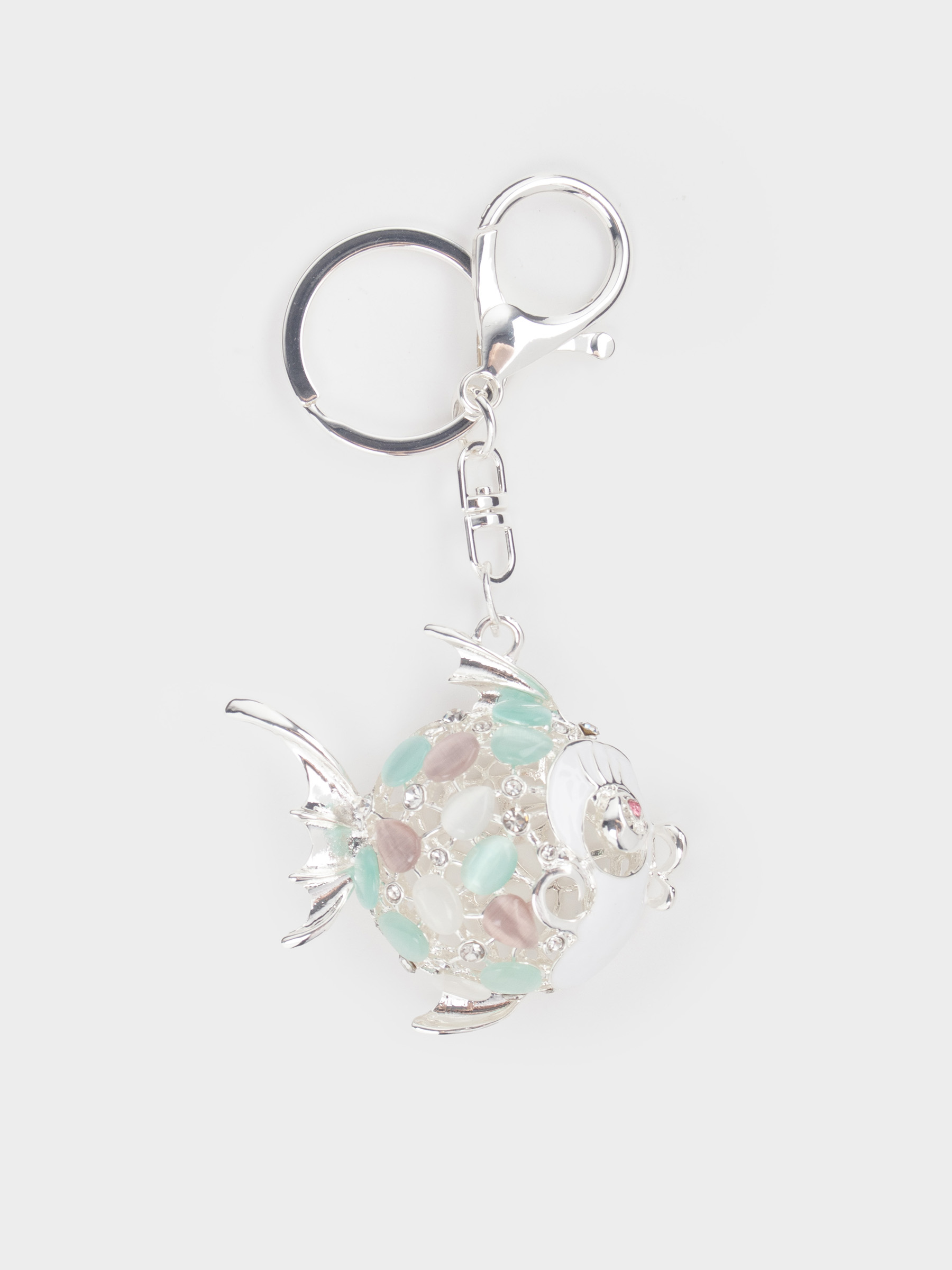 Брелок, 12 см, металл/стразы, серебристый, Рыба-шар, Keychain crystal, image-2