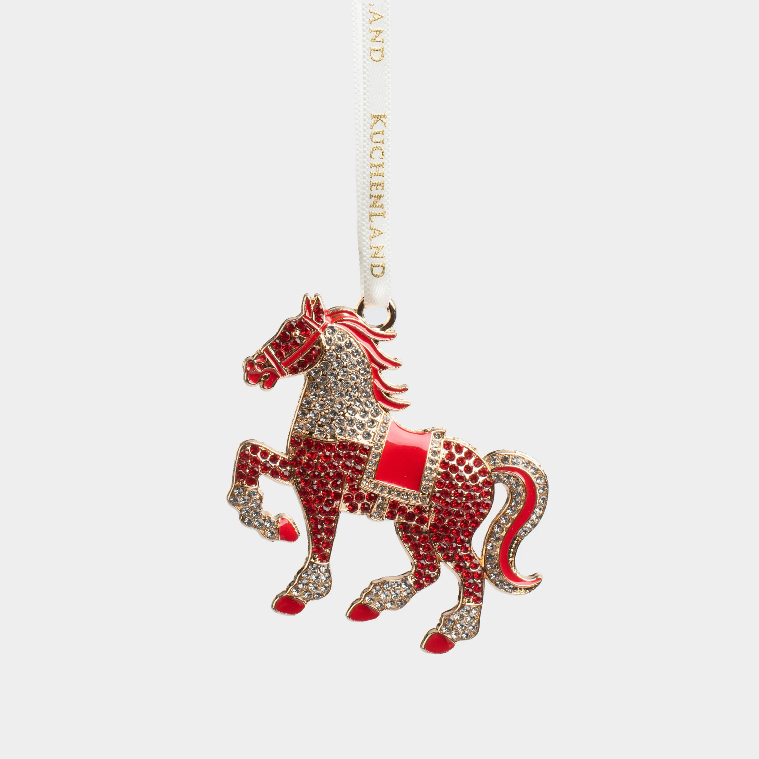 Игрушка елочная, 6 см, металл/стразы, красная, Конь со стразами, Figure horse