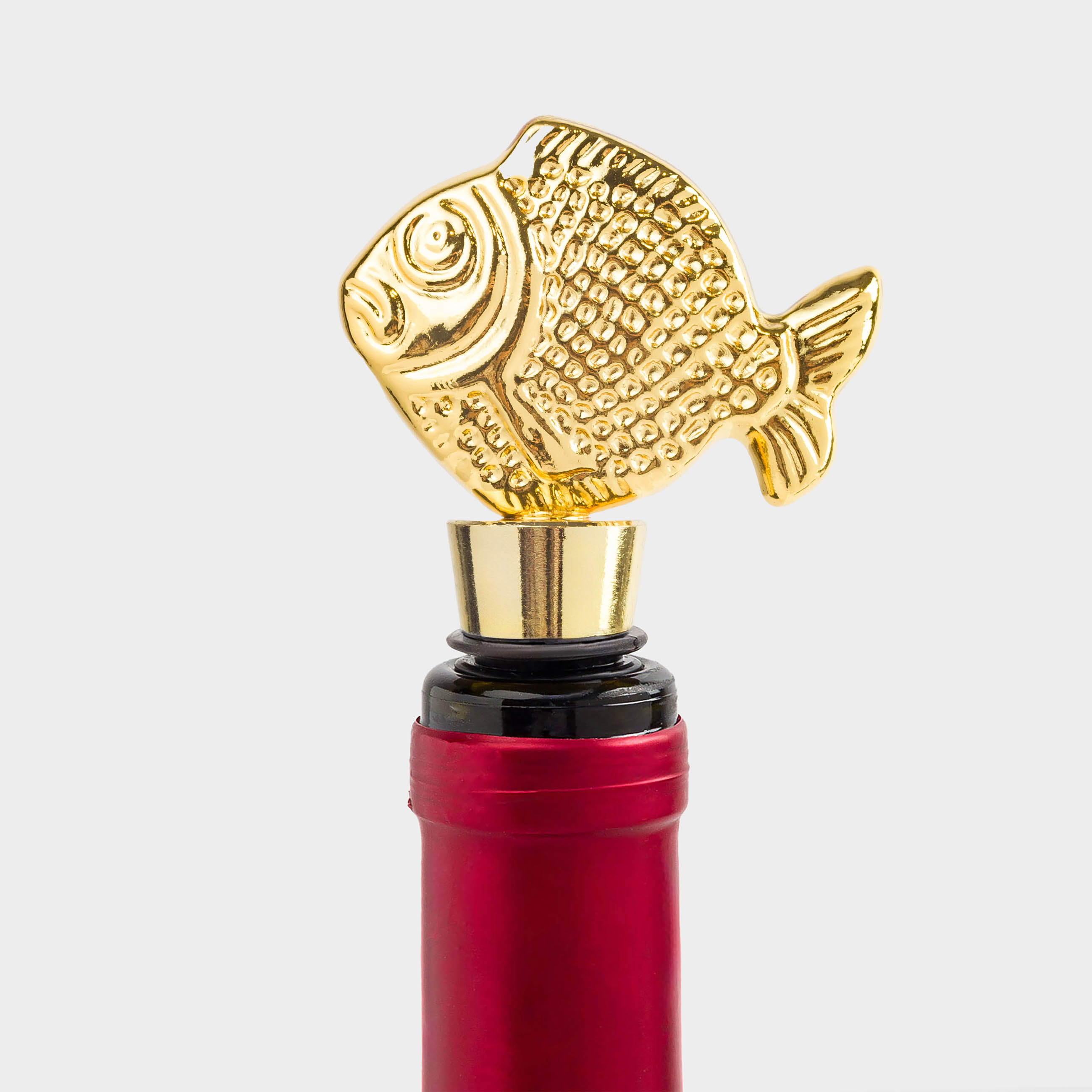 Пробка для винной бутылки, 10 см, металл/силикон, золотистая, Рыбка, Goldfish, image-2