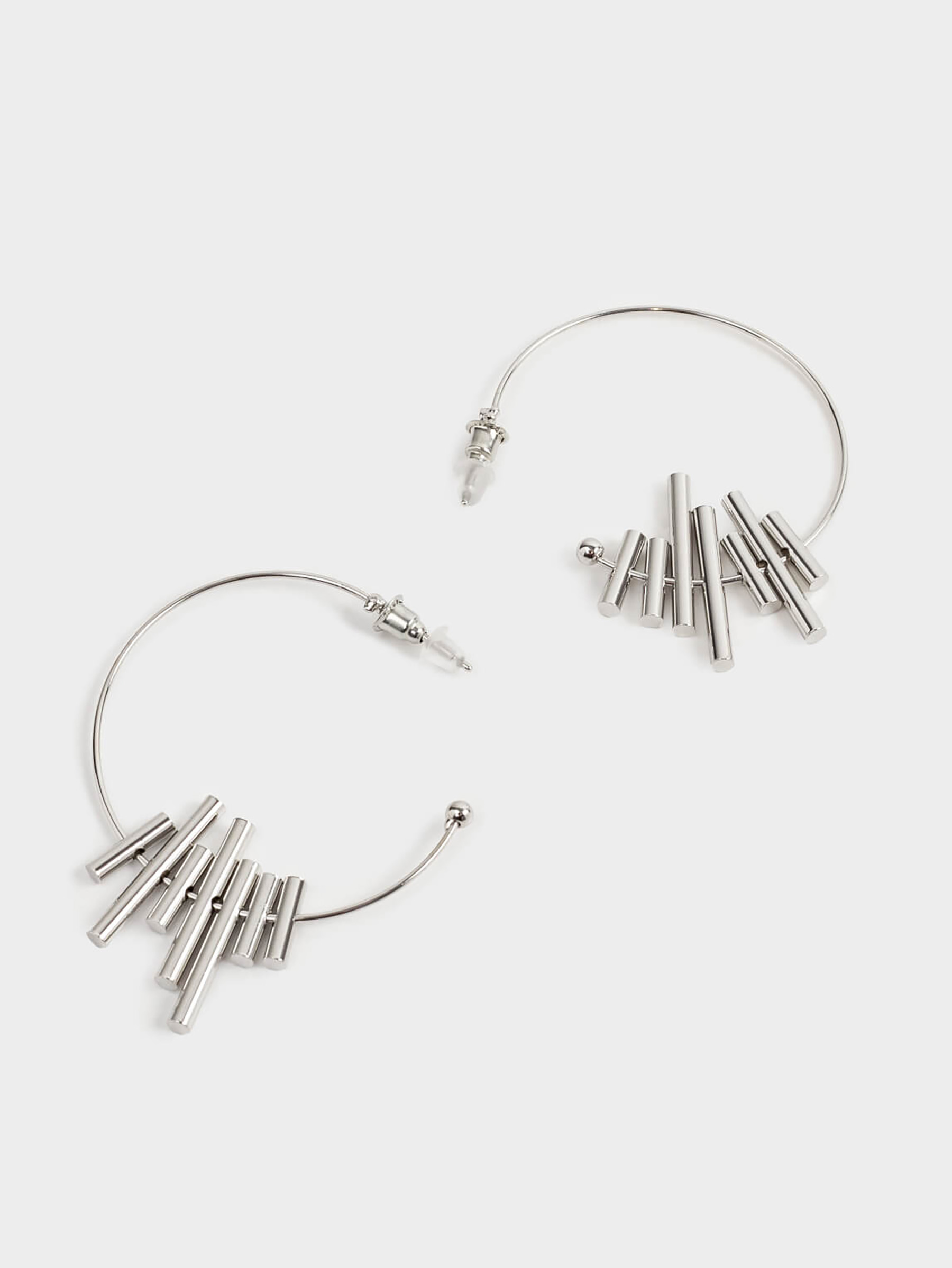 Серьги-пусеты, 4 см, металл, серебристые, Кольца, Chain weaving, image-1