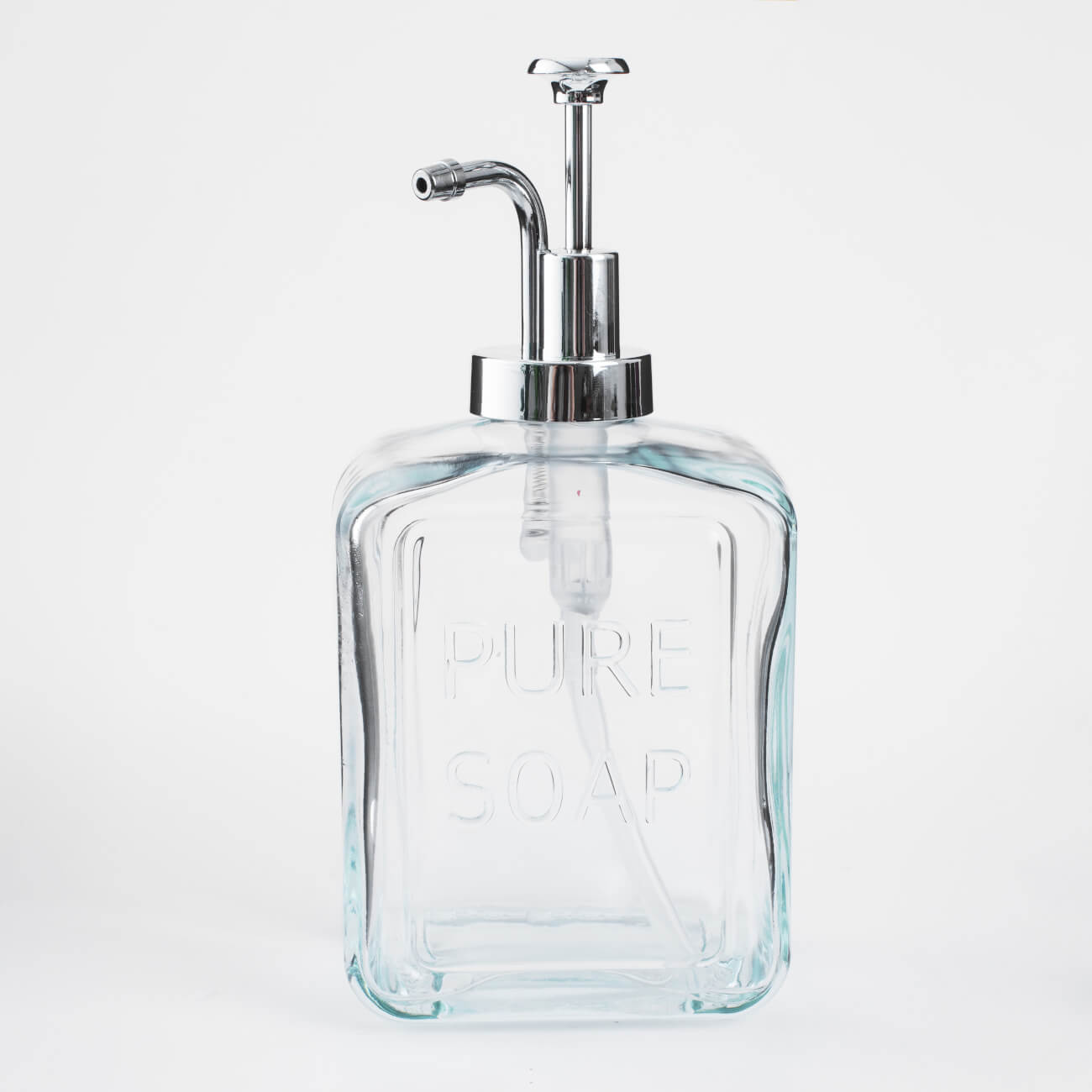 Диспенсер для жидкого мыла, 550 мл, стекло/пластик, серебристый, Pure soap, Clear title