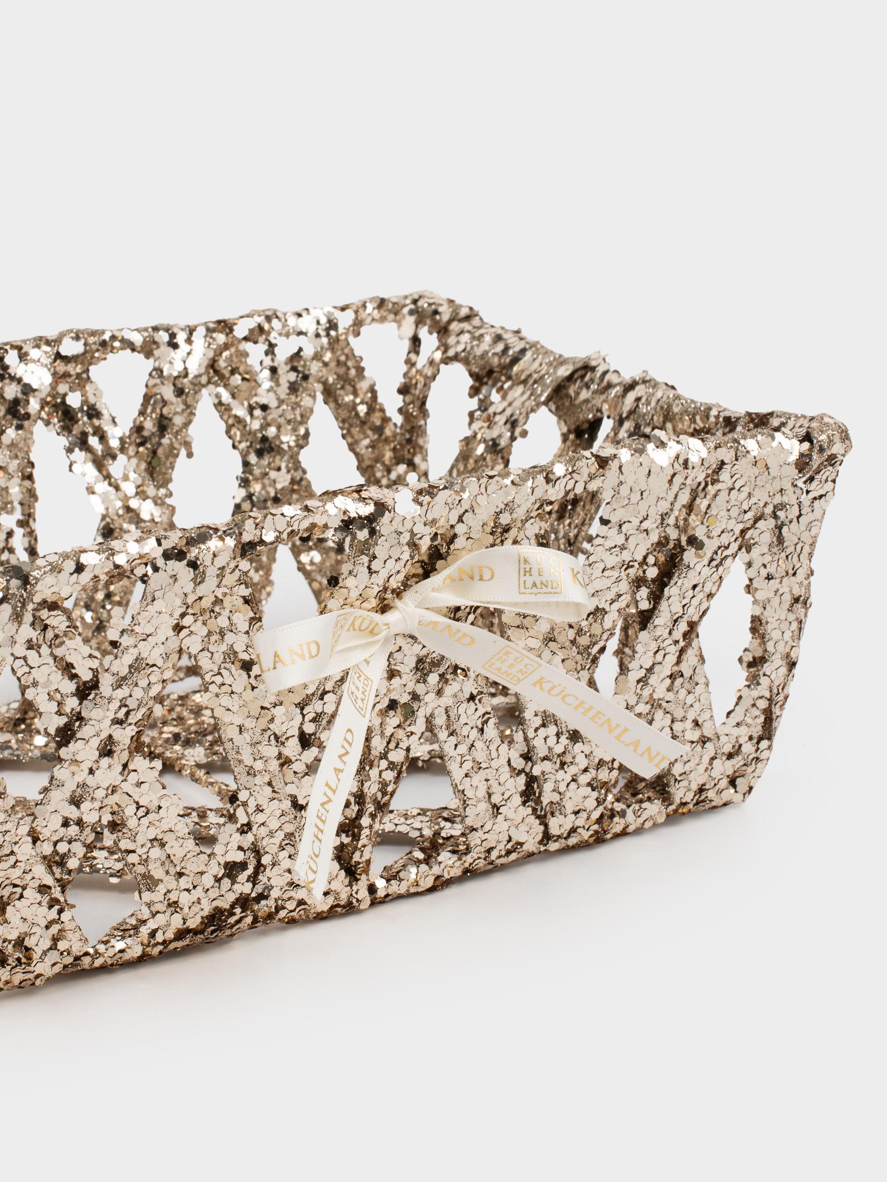 Корзина декоративная, 25х20 см, пластик/металл, прямоугольная, шампань, Frosty sparks, image-3