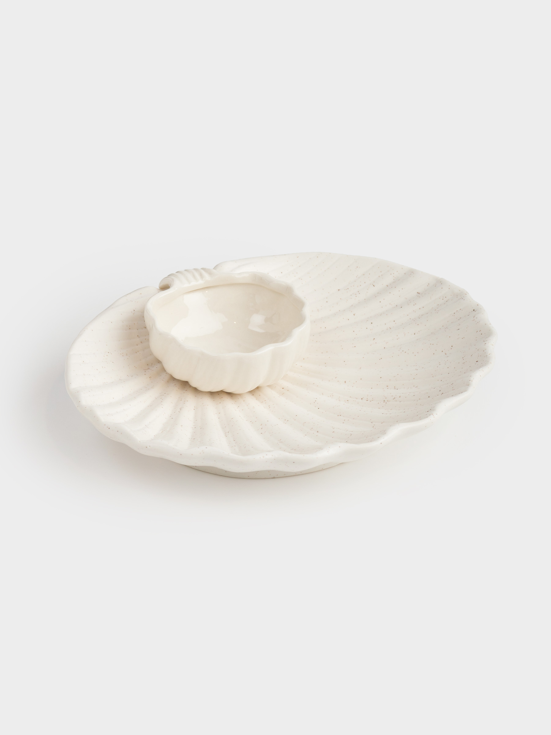 Блюдо, 20х17 см, с соусником, фарфор P, молочное, в крапинку, Ракушка, Seaside