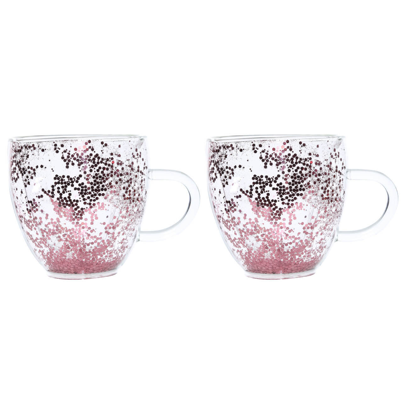 Кружка, 250 мл, 2 шт, стекло Б, с розовыми блестками, Heart, Air sparkly