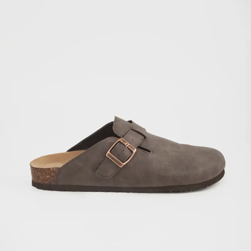 Тапочки женские, с застежкой, искусственная замша, коричневые, Clogs ,image-0