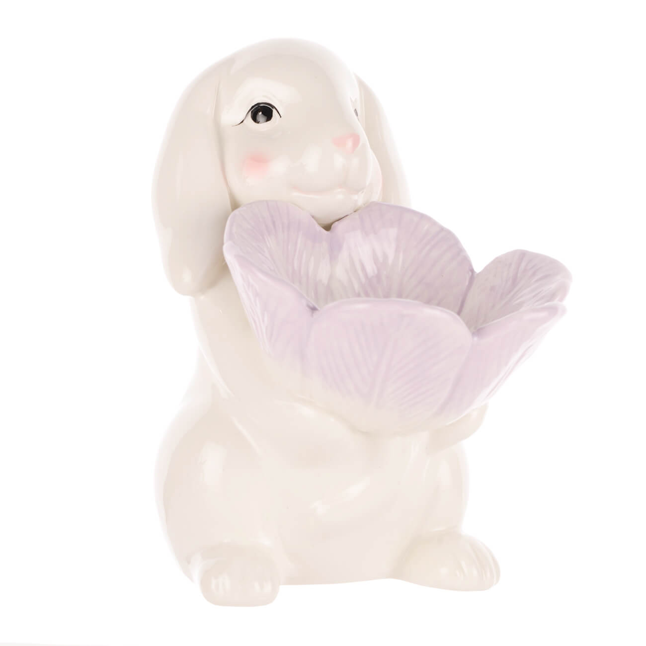 Пиала, 13х20 см, на ножке, керамика, белая, Кролик с цветком, Easter изображение № 1