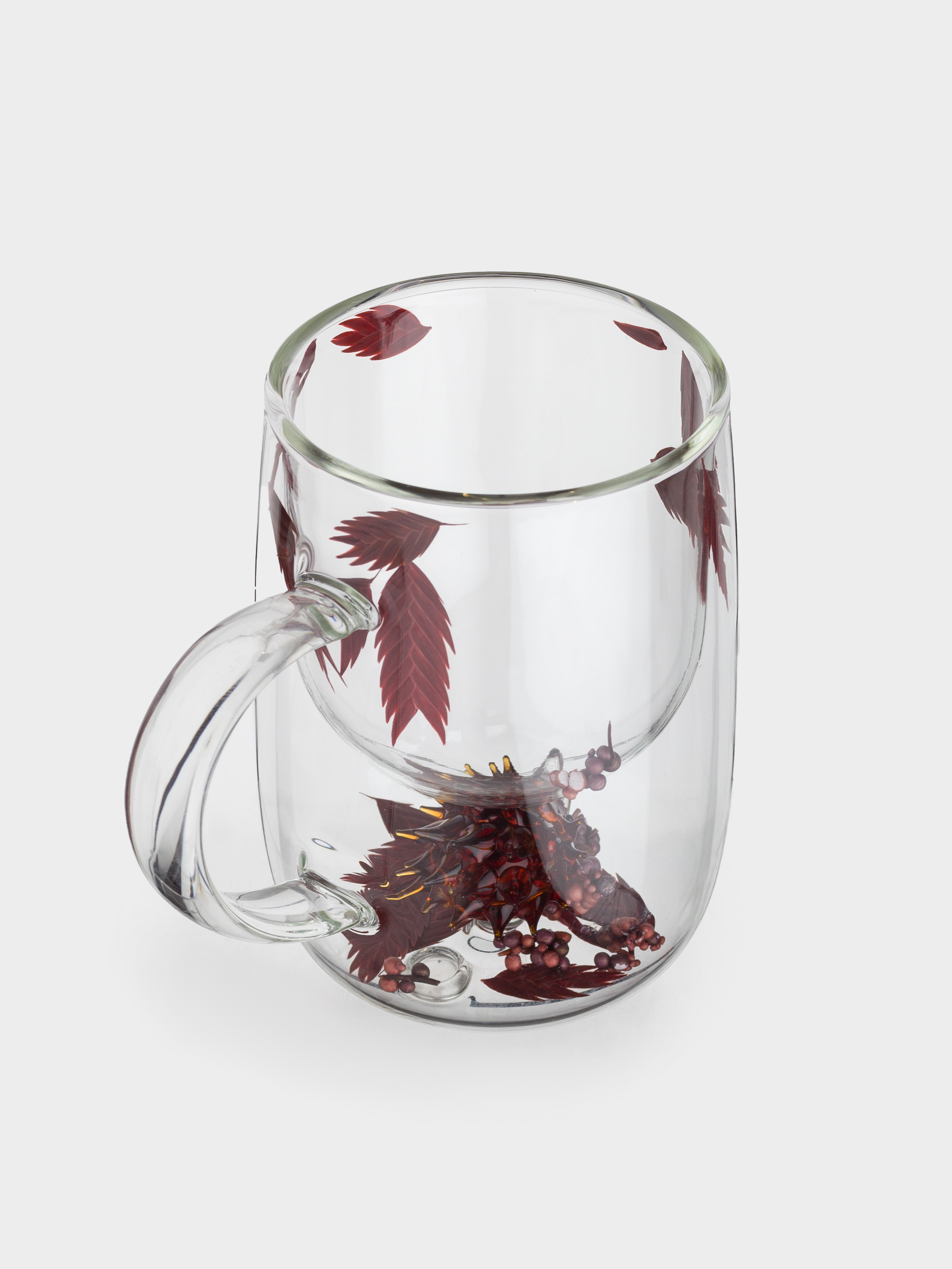 Кружка, 200 мл, стекло Б, с ягодами и листьями внутри, Янтарный ежик, Air shape, image-2
