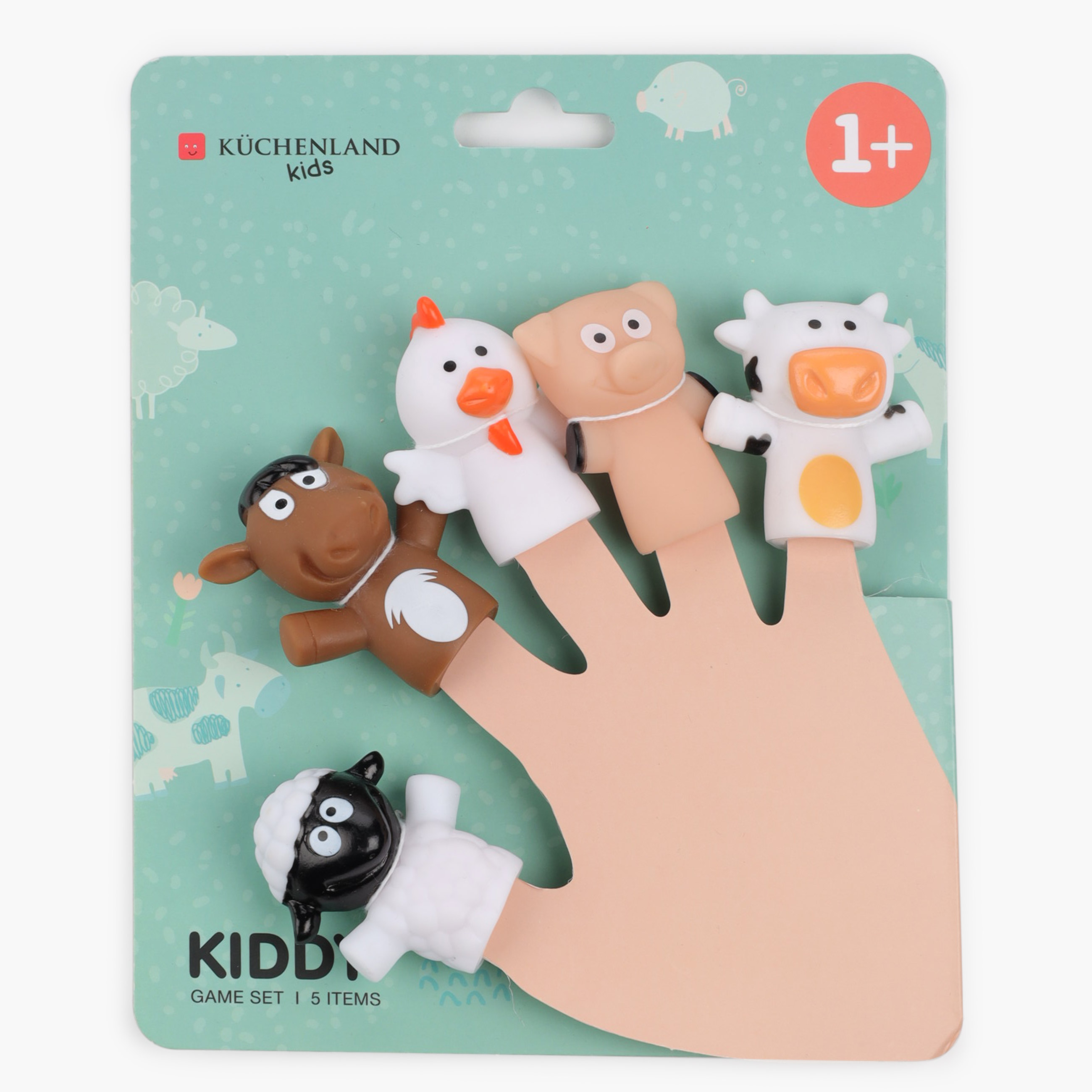 Набор игровой, 5 пр, ПВХ, Пальчиковый театр, Животные фермы, Kiddy