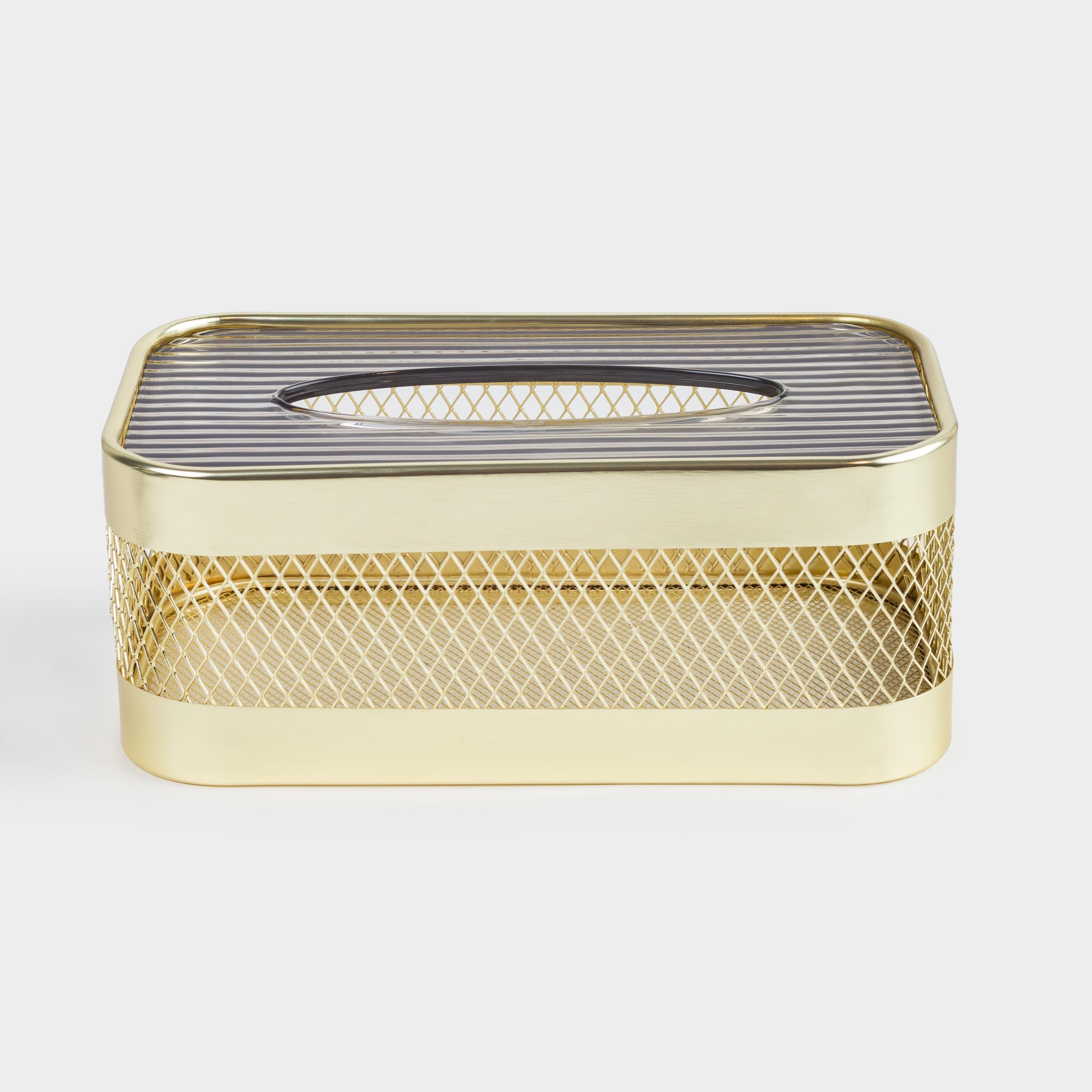 Бокс для бумажных салфеток, 25x14 см, металл/пластик, золотистый, Сетка, Twist gold, image-0