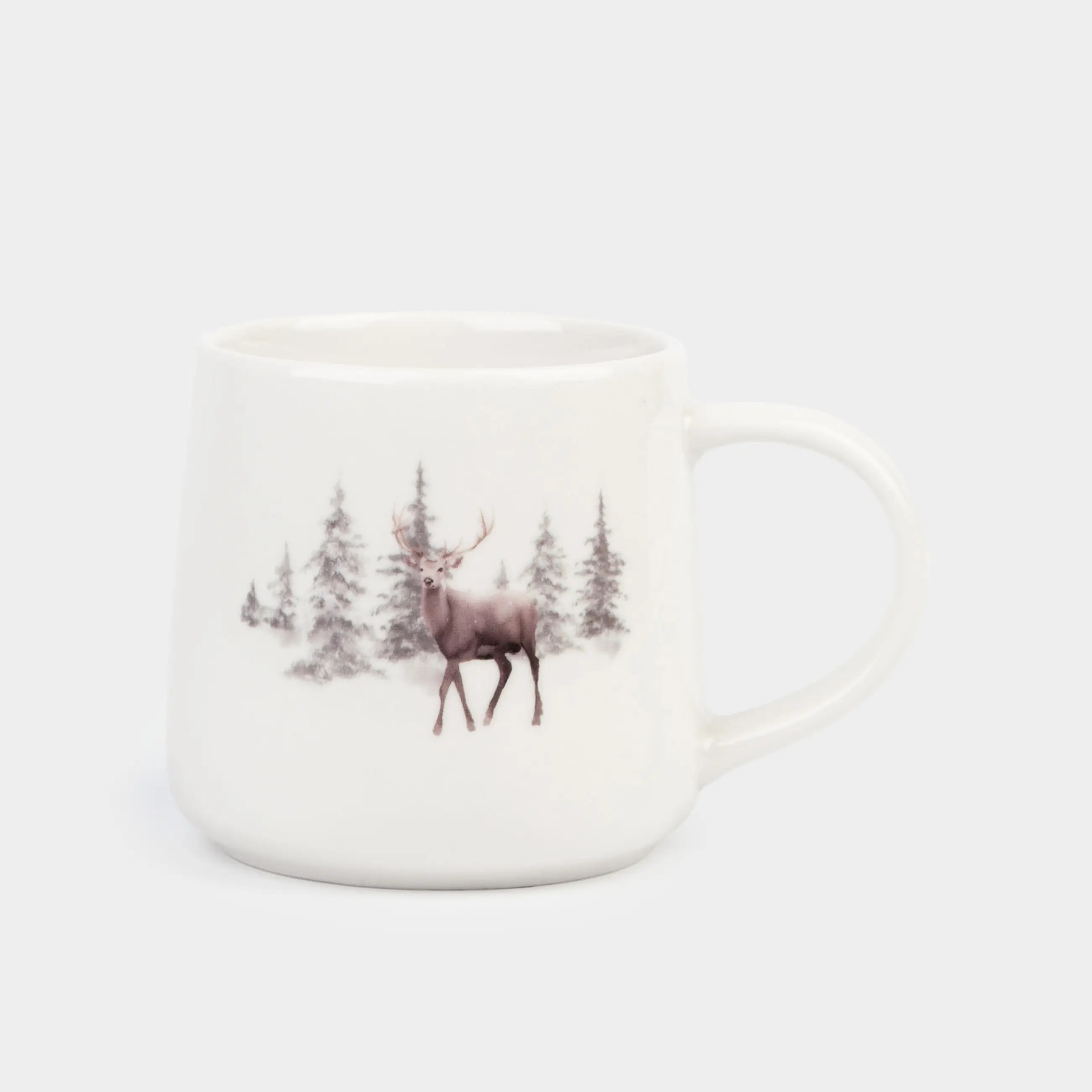 Кружка, 400 мл, фарфор N, белая, Олень в снежном лесу, Woodland story