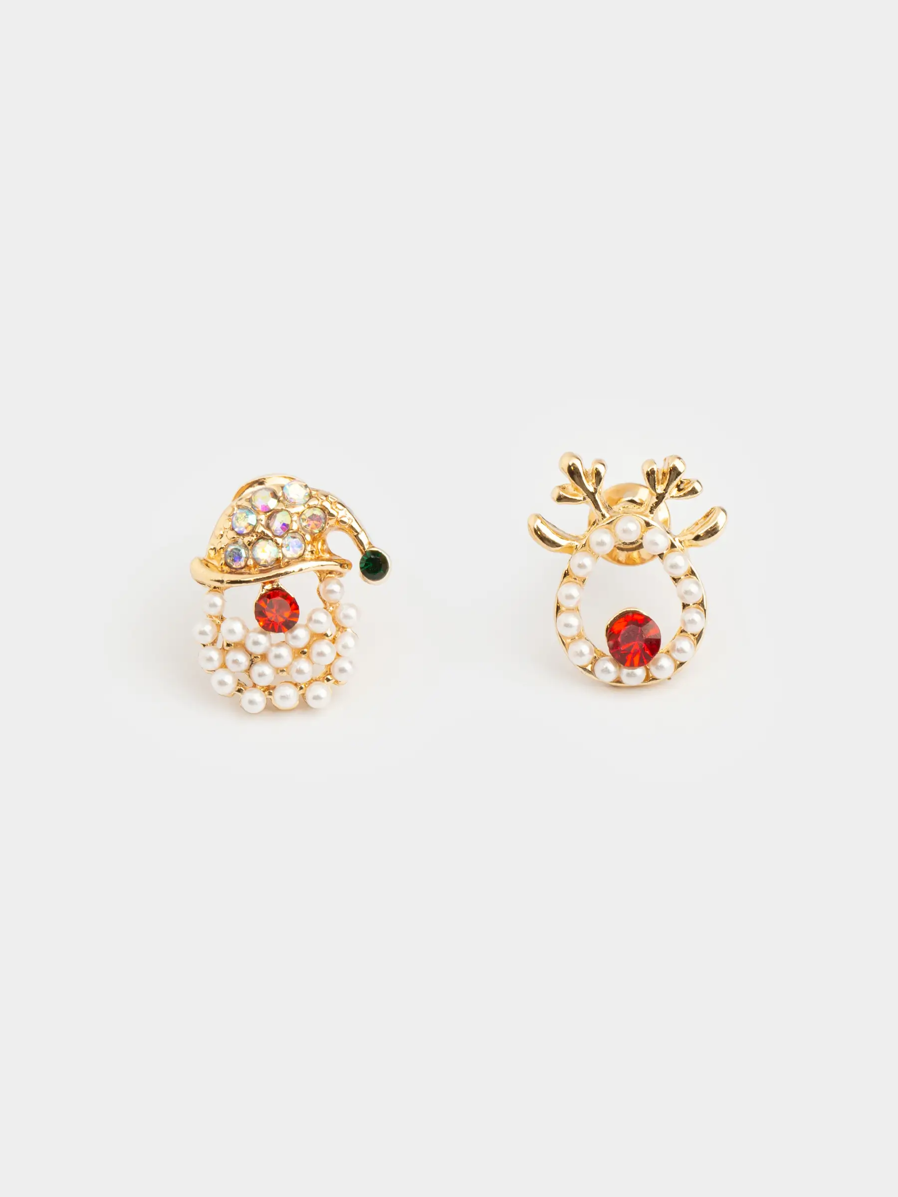 Серьги-пусеты, 1,4 см, 2 шт, детские, металл/стекло, золотистые, Олень, Pearl