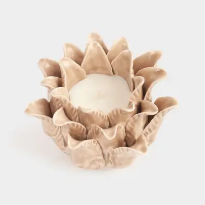 Свеча ароматическая, 7 см, в подсвечнике, керамика, бежевая, Beach musk, Цветок, Rose