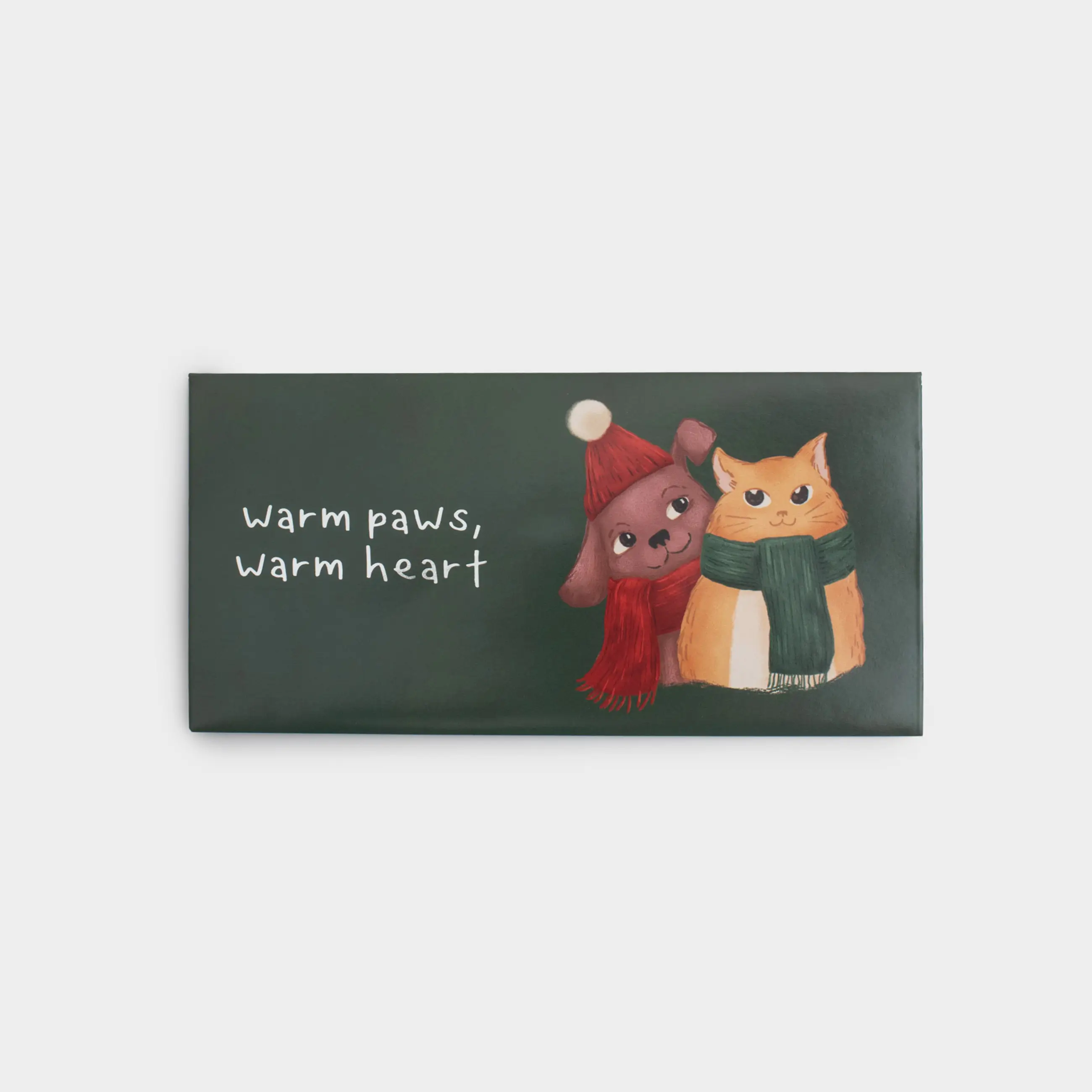 Конверт подарочный, 17х9 см, бумага, зеленый, Кот и собака, Winter friends