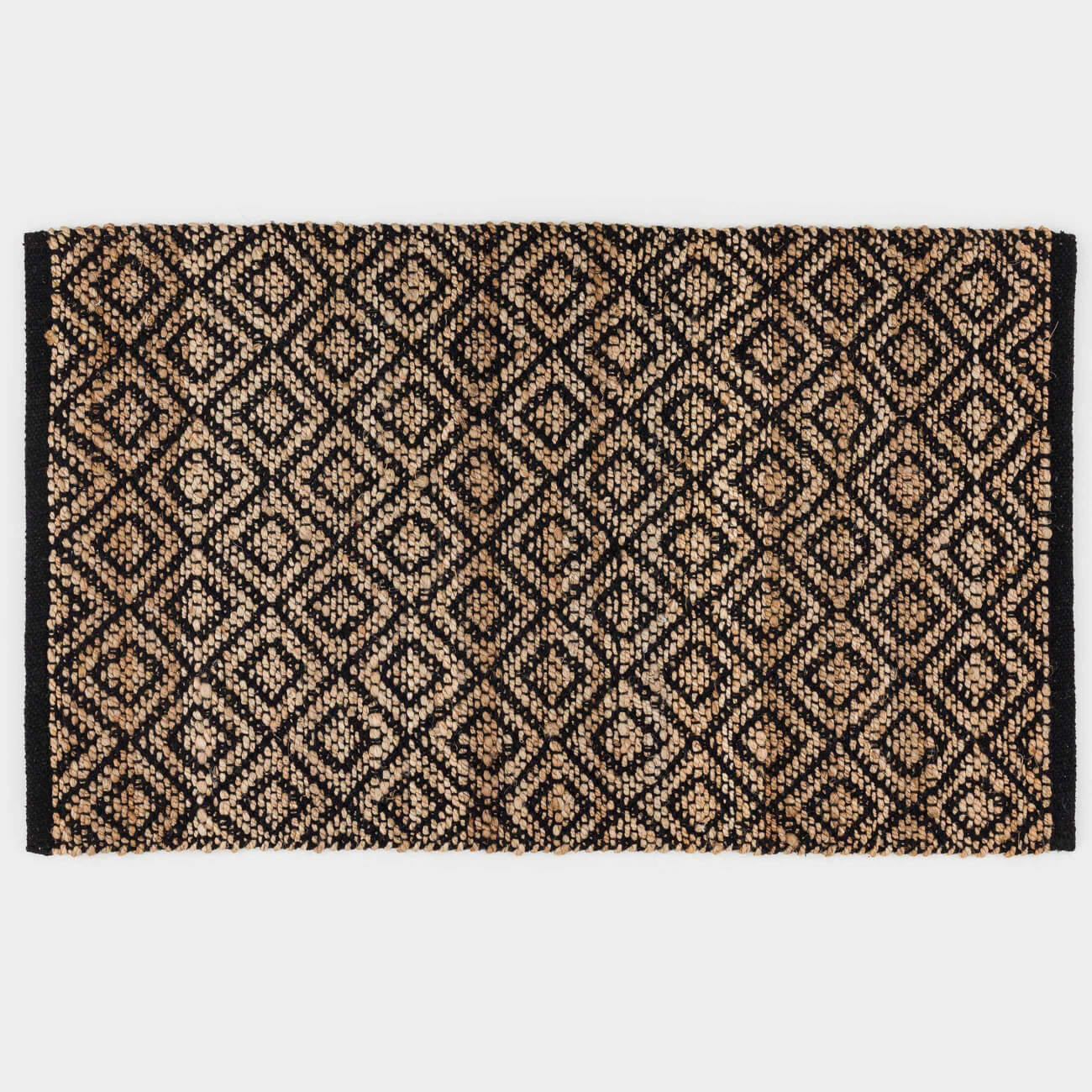 Коврик, 60х100 см, джут/хлопок, песочный/черный, Ромбы, Jute