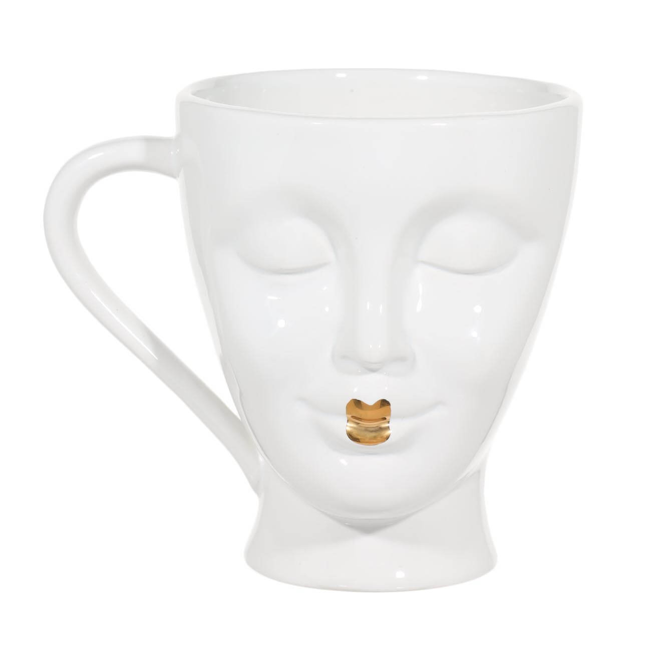 Кружка, 550 мл, керамика, белая, Лицо с золотистыми губами, Face изображение № 1