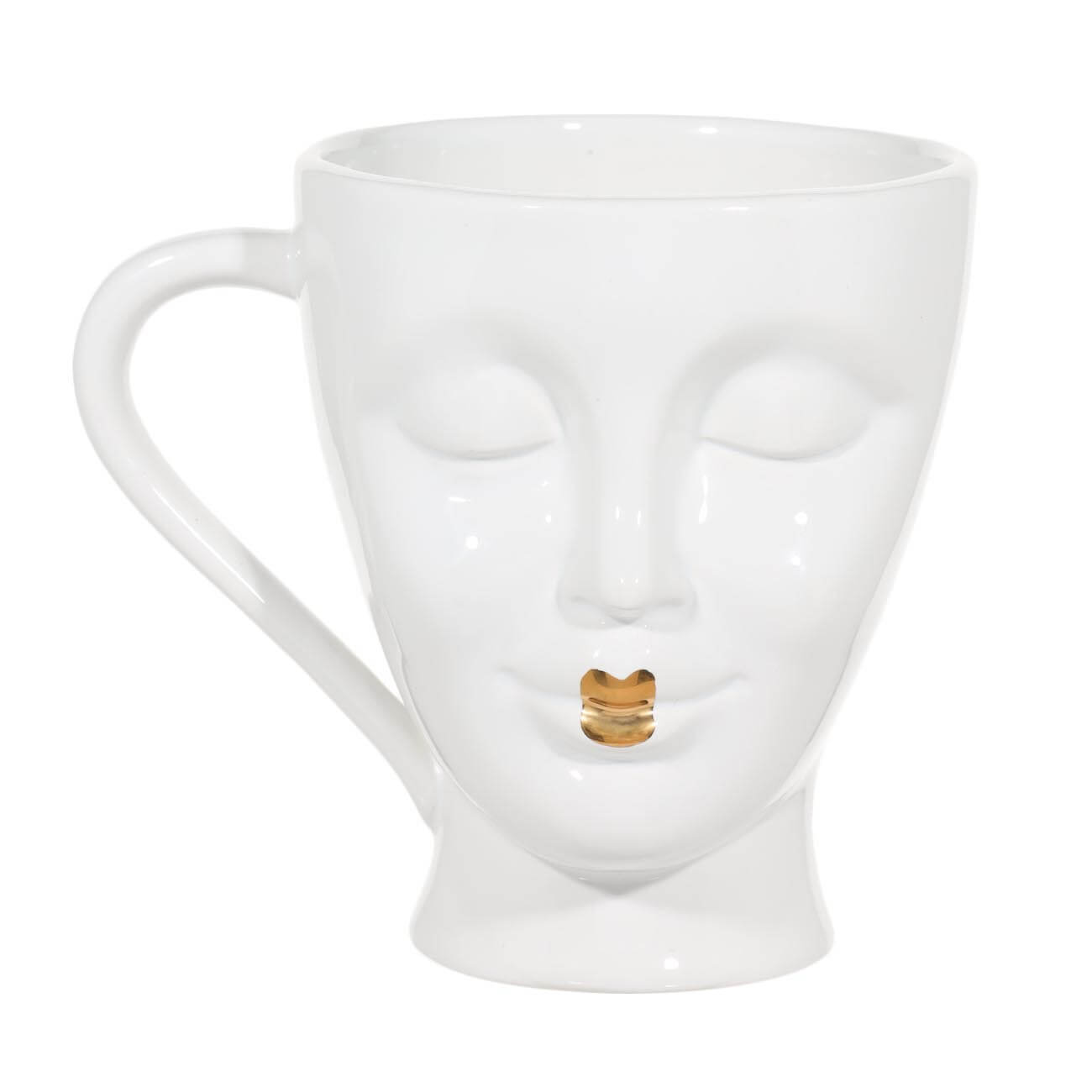 

Кружка, 550 мл, керамика, белая, Лицо с золотистыми губами, Face