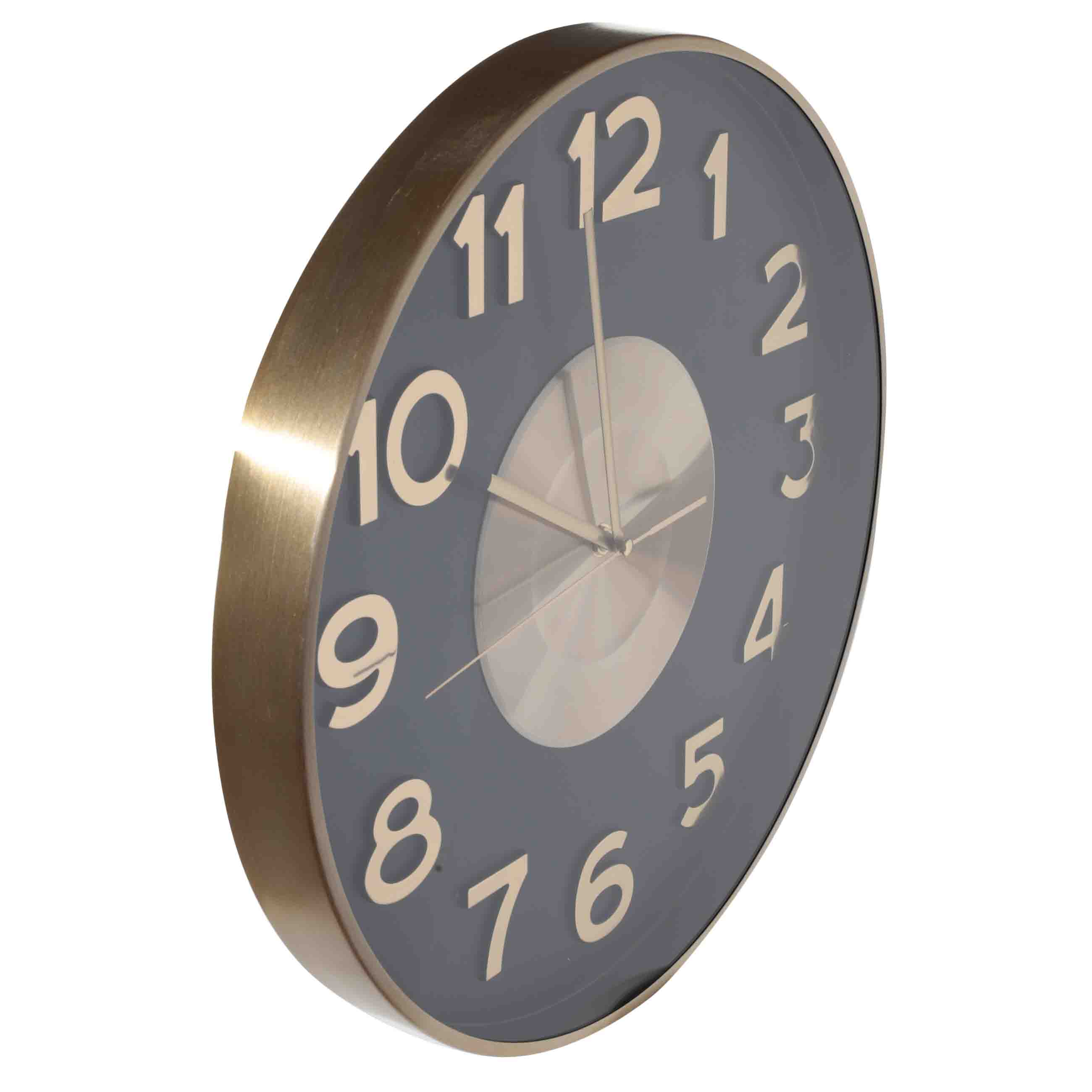 Часы настенные, 40 см, металл/стекло, круглые, черно-золотистые, Диск, Dial изображение № 2