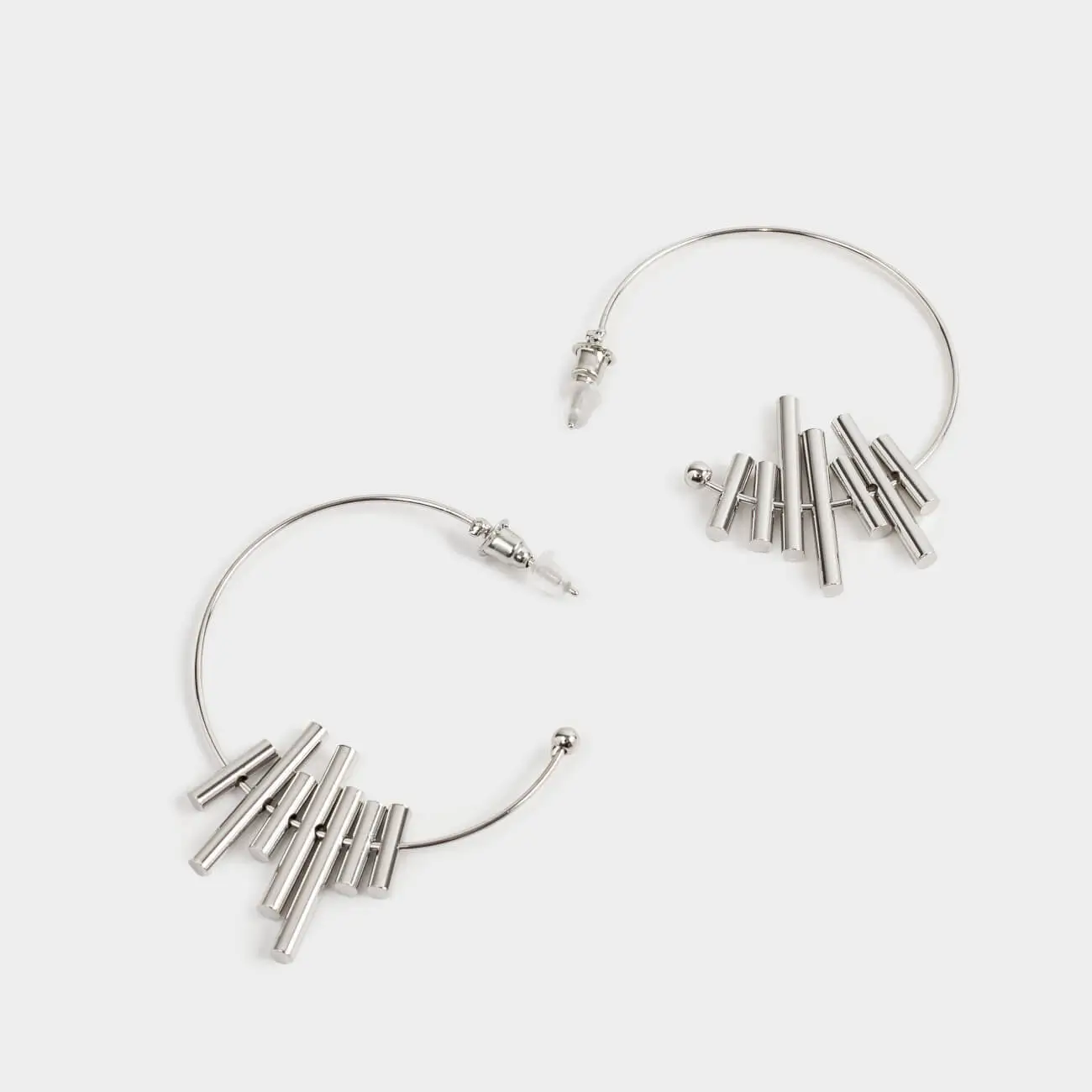 Серьги-пусеты, 4 см, металл, серебристые, Кольца, Chain weaving, image-0