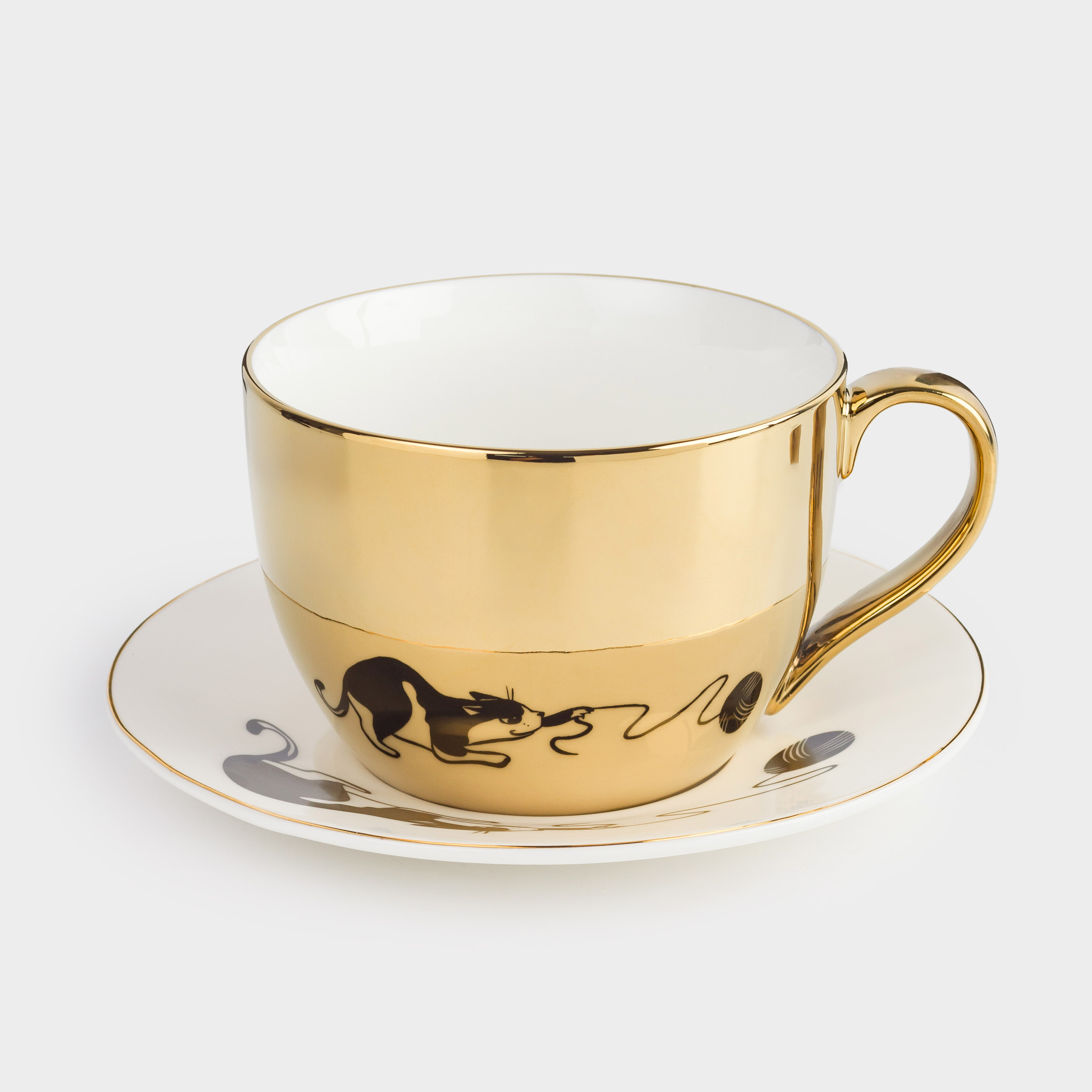 Пара чайная для завтрака 1 перс 2 пр 500 мл фарфор P золотисто-белая Кот Cat 1393₽