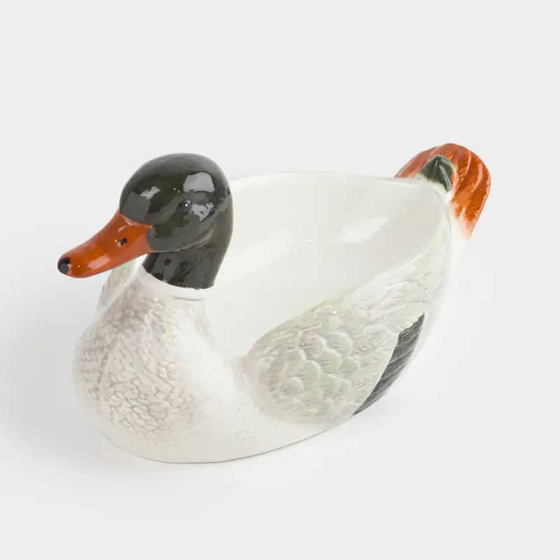 Блюдо глубокое, 34х20х17 см, керамика, зелено-белое, Селезень, Duck ,image-0