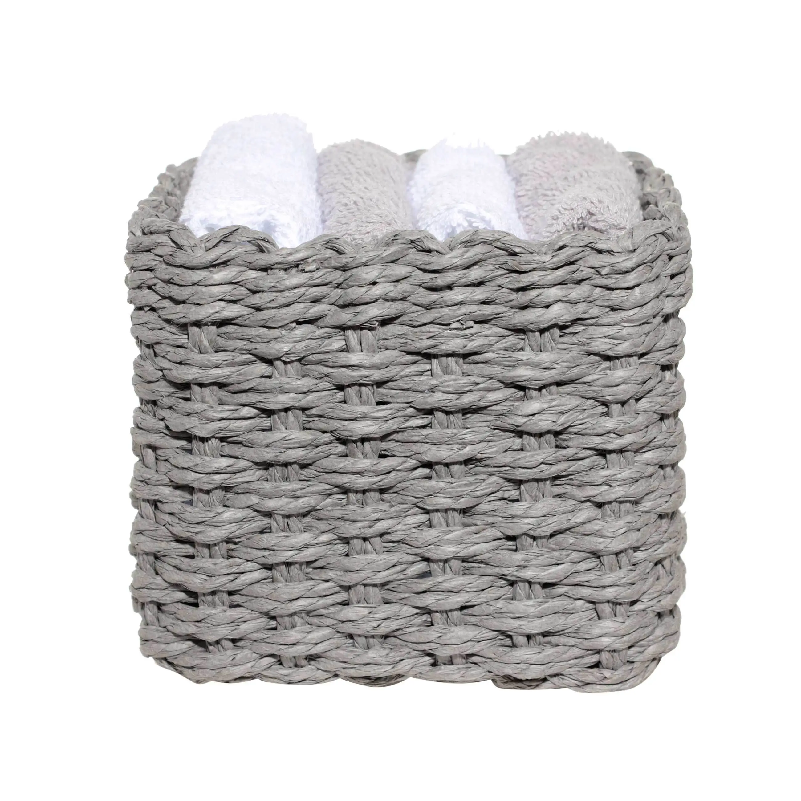 Полотенце, 30х30 см, 4 шт, в корзине, хлопок/целлюлоза, серое/белое, Basket towel, image-0