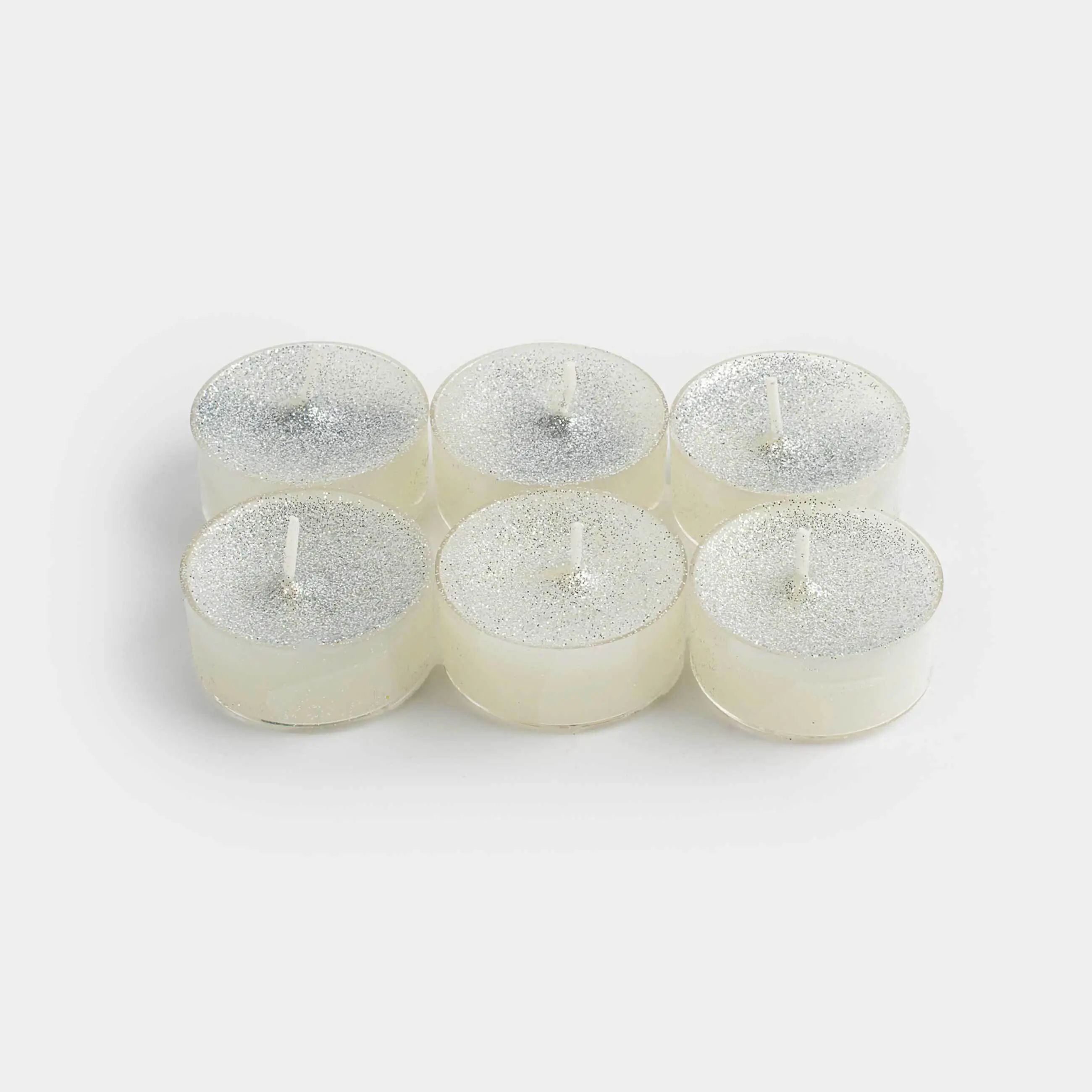 Свеча чайная, 4 см, 6 шт, с блестками, серебристая, Metallic glow