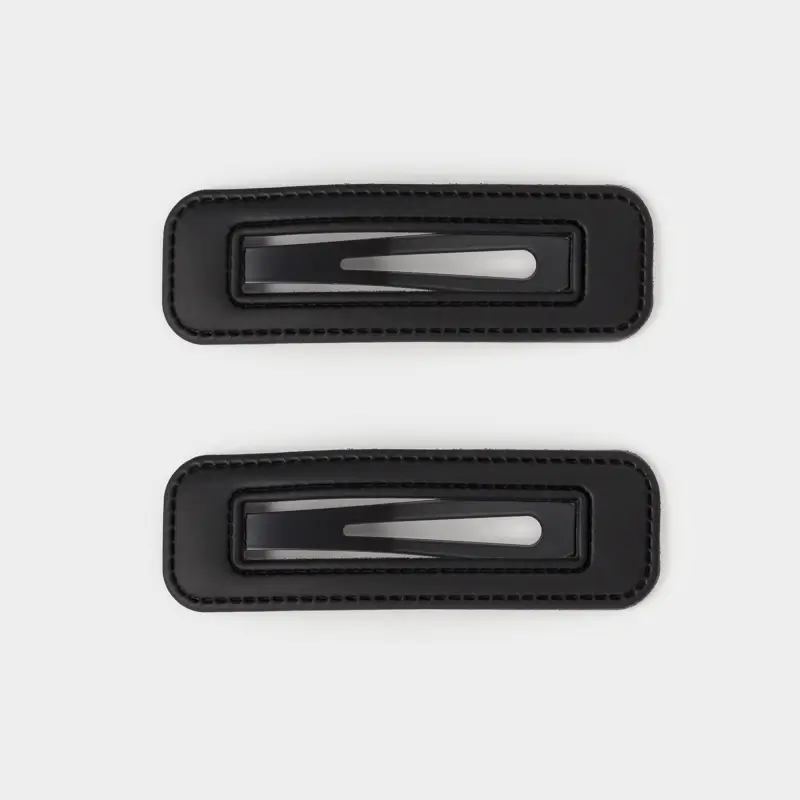 Заколка для волос, 9 см, 2 шт, полиуретан/металл, черная, Геометрия, Basic Leather ,image-0