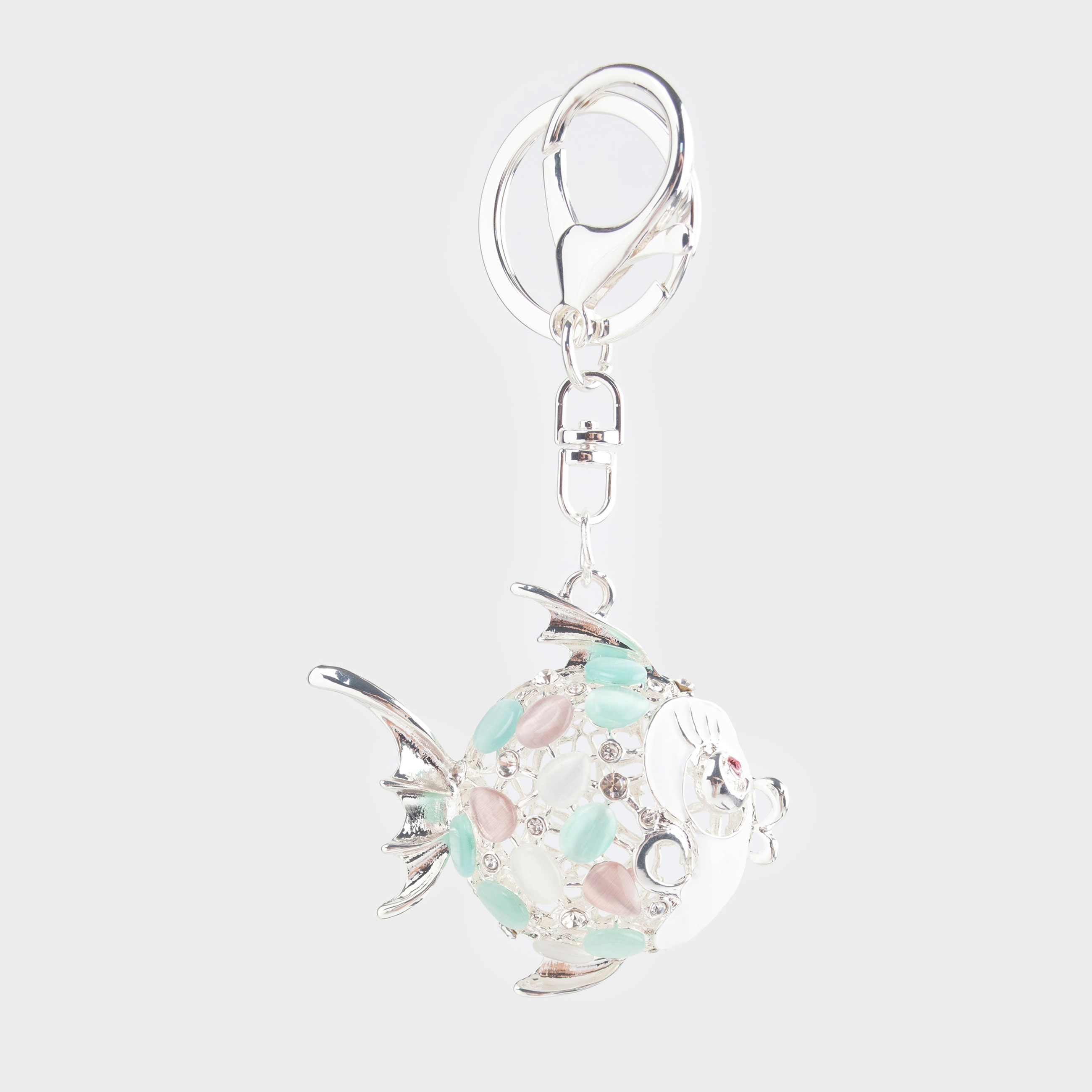 Брелок, 12 см, металл/стразы, серебристый, Рыба-шар, Keychain crystal