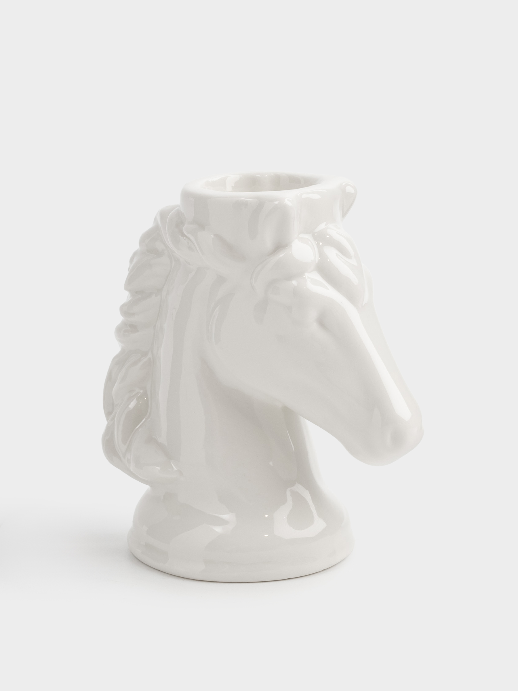 Подсвечник, 9 см, для тонкой свечи, фарфор P, молочный, Голова коня, Horse white, image-1