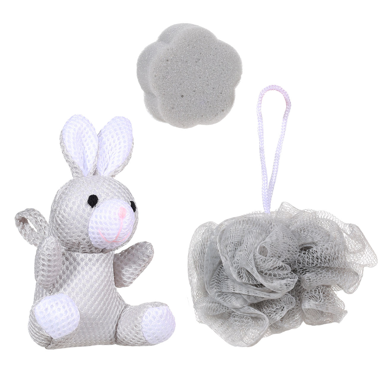Набор для душа, 3 пр, детский, в косметичке, полиэстер, серый, Заяц, Rabbit, image-0