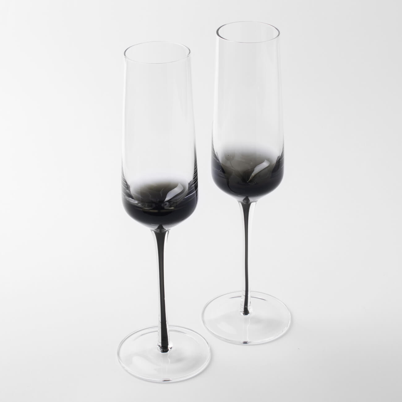 Бокал для шампанского, 220 мл, 2 шт, стекло, серый градиент, черная ножка, Stone color изображение № 2
