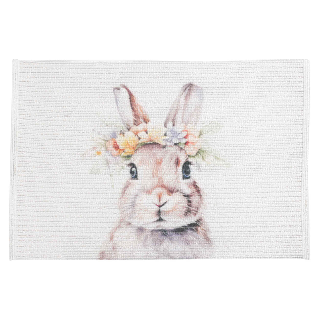 Салфетка под приборы, 30х45 см, полиэстер, прямоугольная, белая, Кролик в венке, Rotary print изображение № 1
