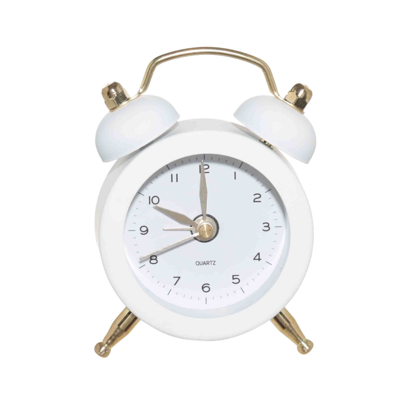 Часы-будильник, 8 см, на ножках, металл/стекло, круглые, бело-золотистые, Ретро, Dial