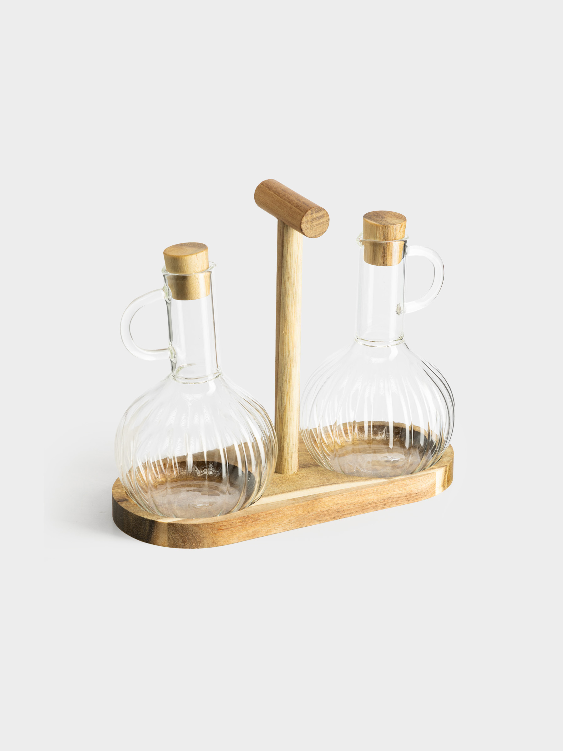 Набор для масла и уксуса, 300 мл, 2 шт, на подставке, стекло/дерево, Noble tree, image-1
