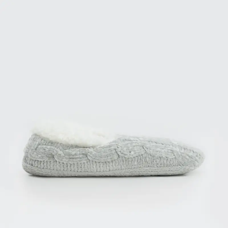 Тапочки-носки женские, домашние, шенилл/шерпа, серые, Косы, Knitted soft, image-0