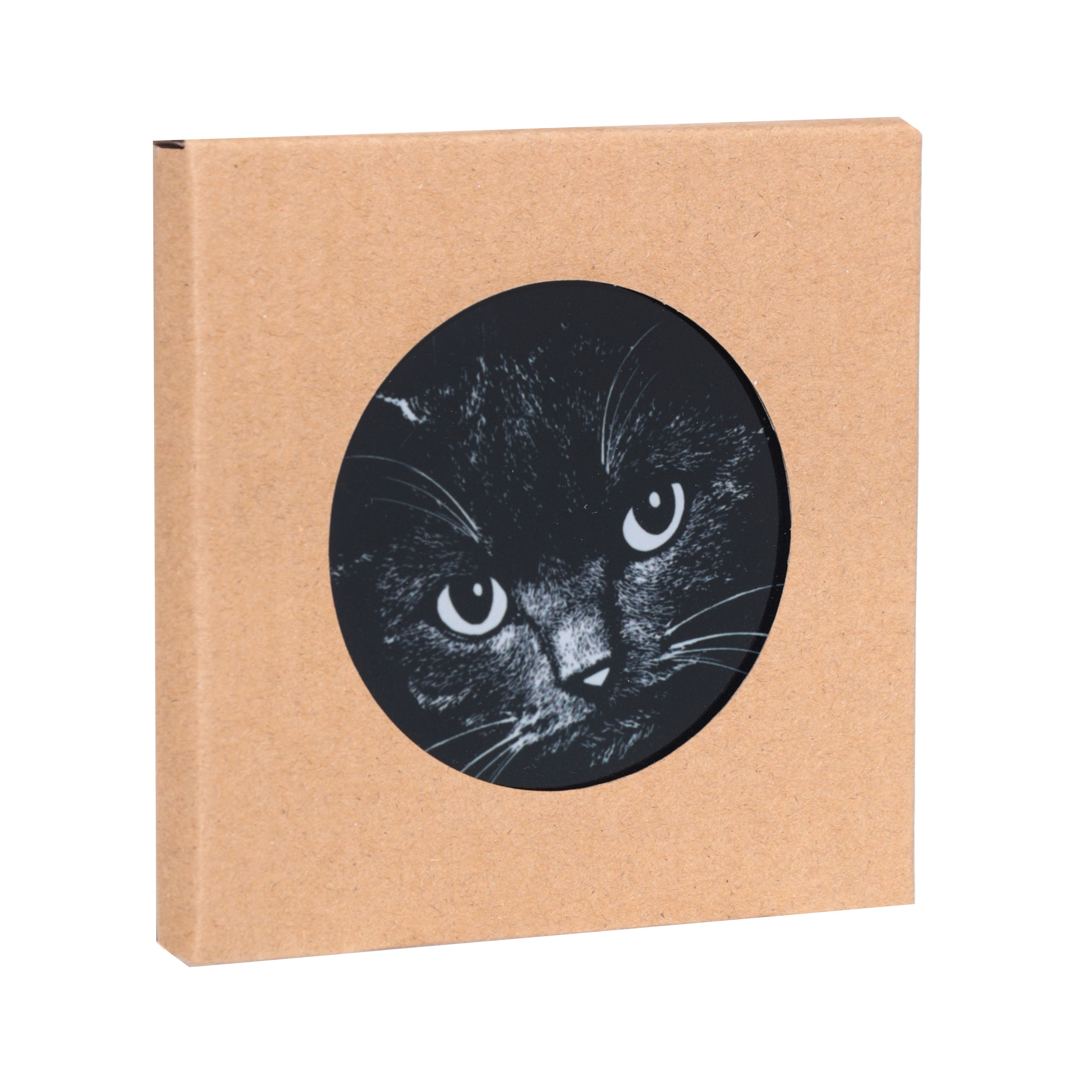 Подставка под кружку, 11x11 см, керамика/пробка, круглая, черная, Ночной кот, Cat night изображение № 3