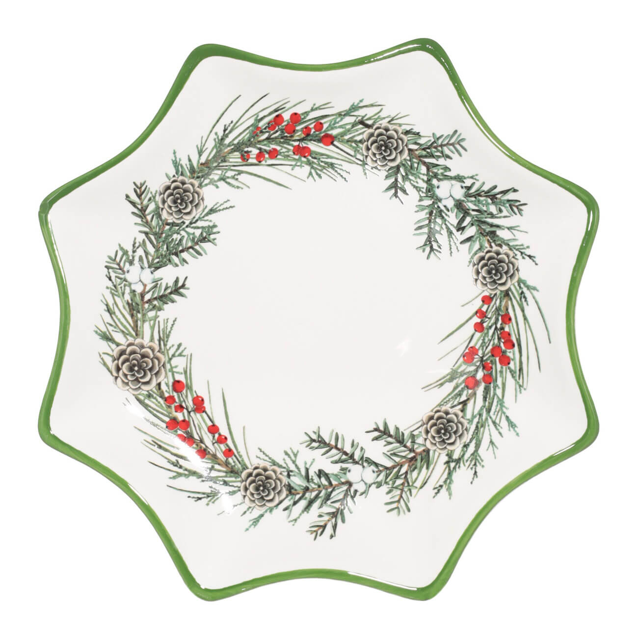 

Блюдо, 25 см, керамика, Звезда, Венок, Christmas green