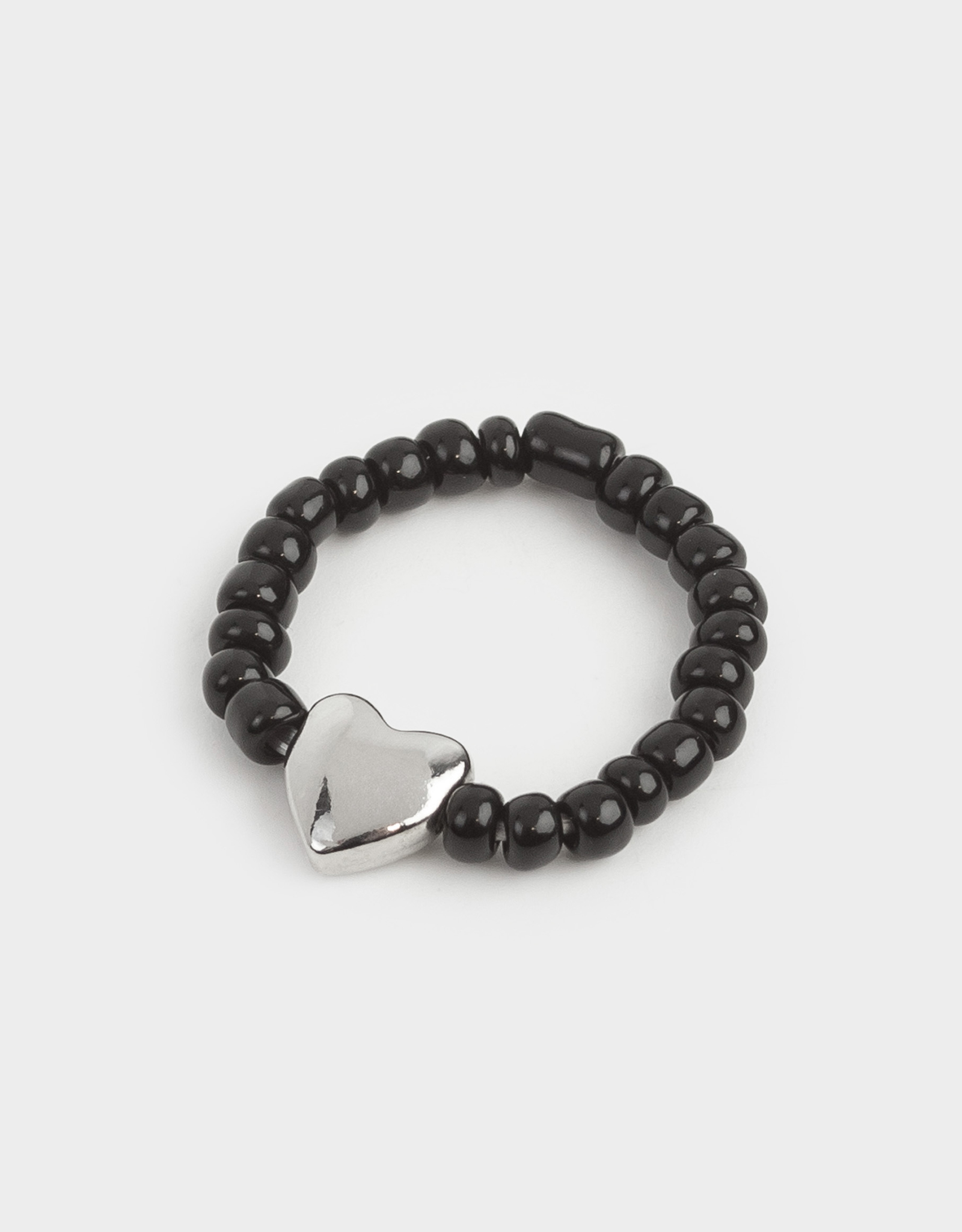 Кольцо, р. S-M, единый размер, стекло/металл, черное, Сердце, Jewelry black