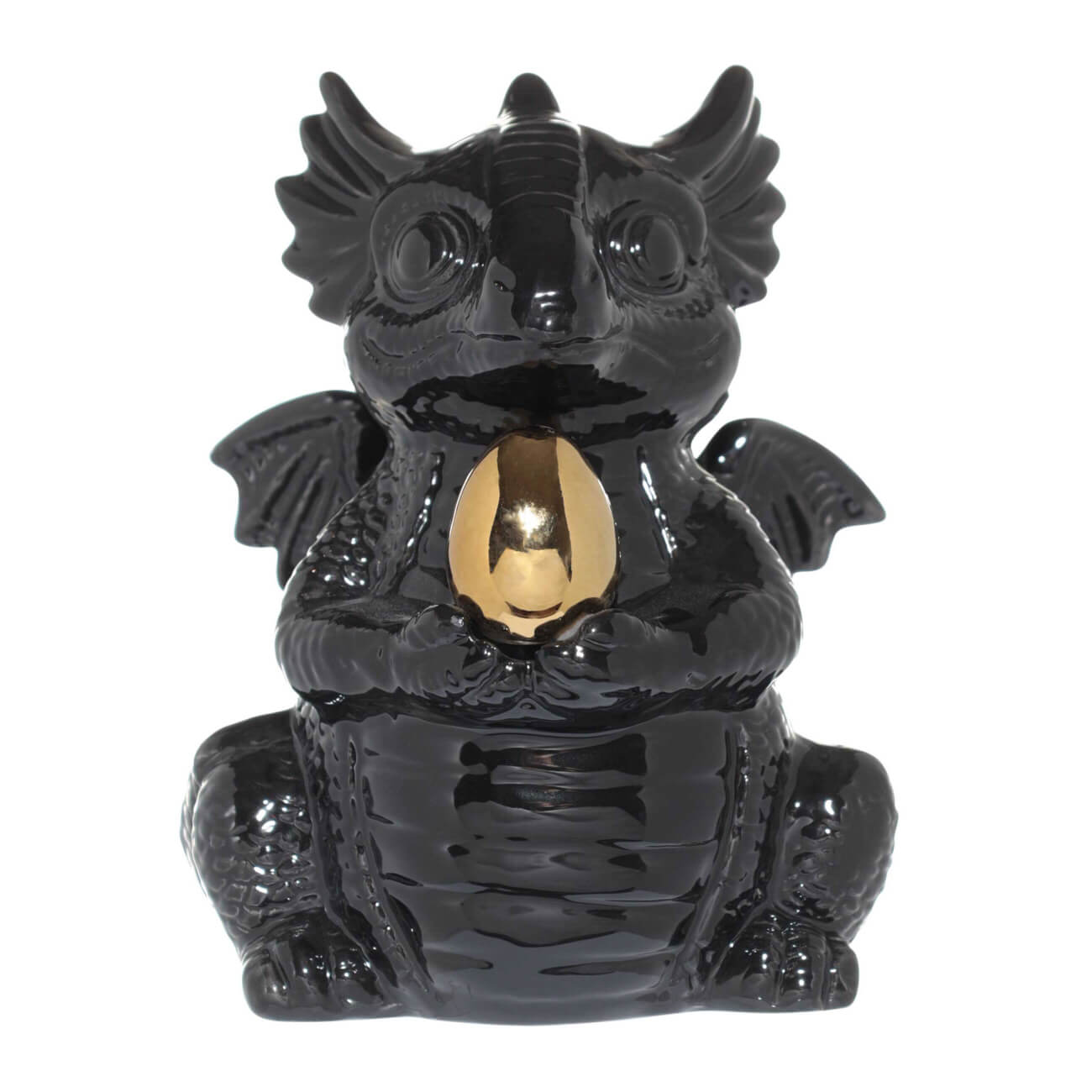 Копилка, 17x13 см, керамика, черно-золотистая, Дракон с яйцом, Dragon cute