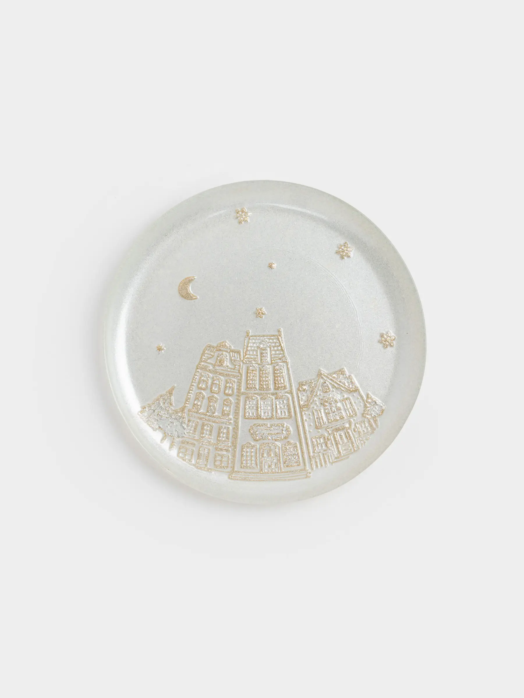 Блюдо, 21х2 см, стекло, молочное/шампань, Дома, Houses pattern, image-0