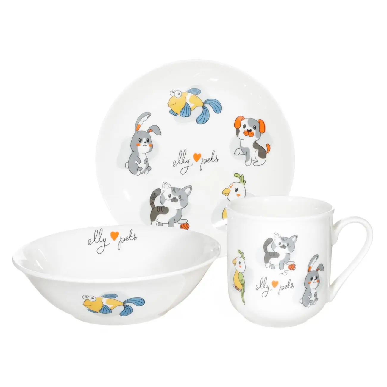 Набор посуды, детский, 1 перс, 3 пр, фарфор N, белый, My pets, Little pet, image-0