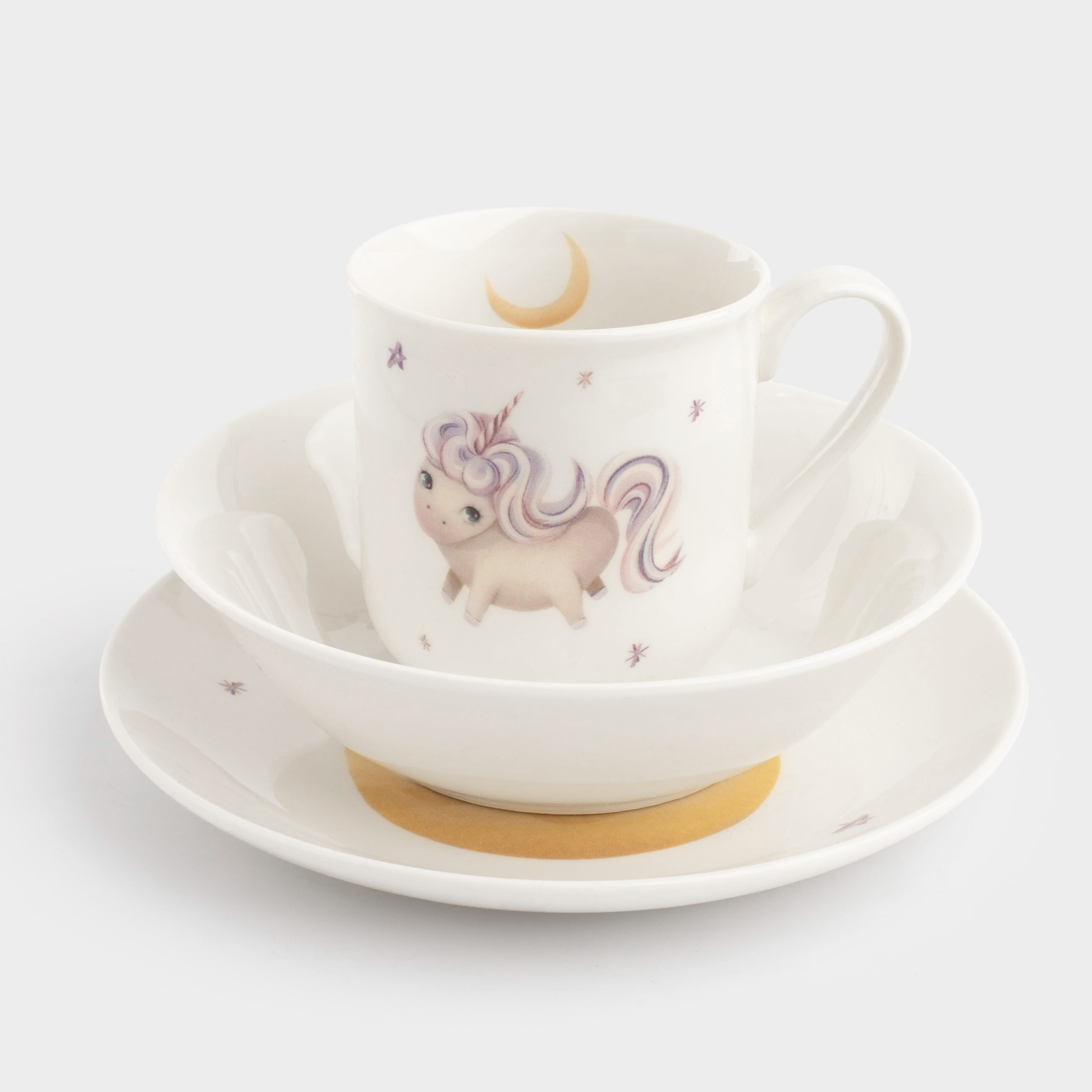 Набор посуды, детский, 1 перс, 3 пр, фарфор N, белый, Единорог и месяц, Unicorn, image-2