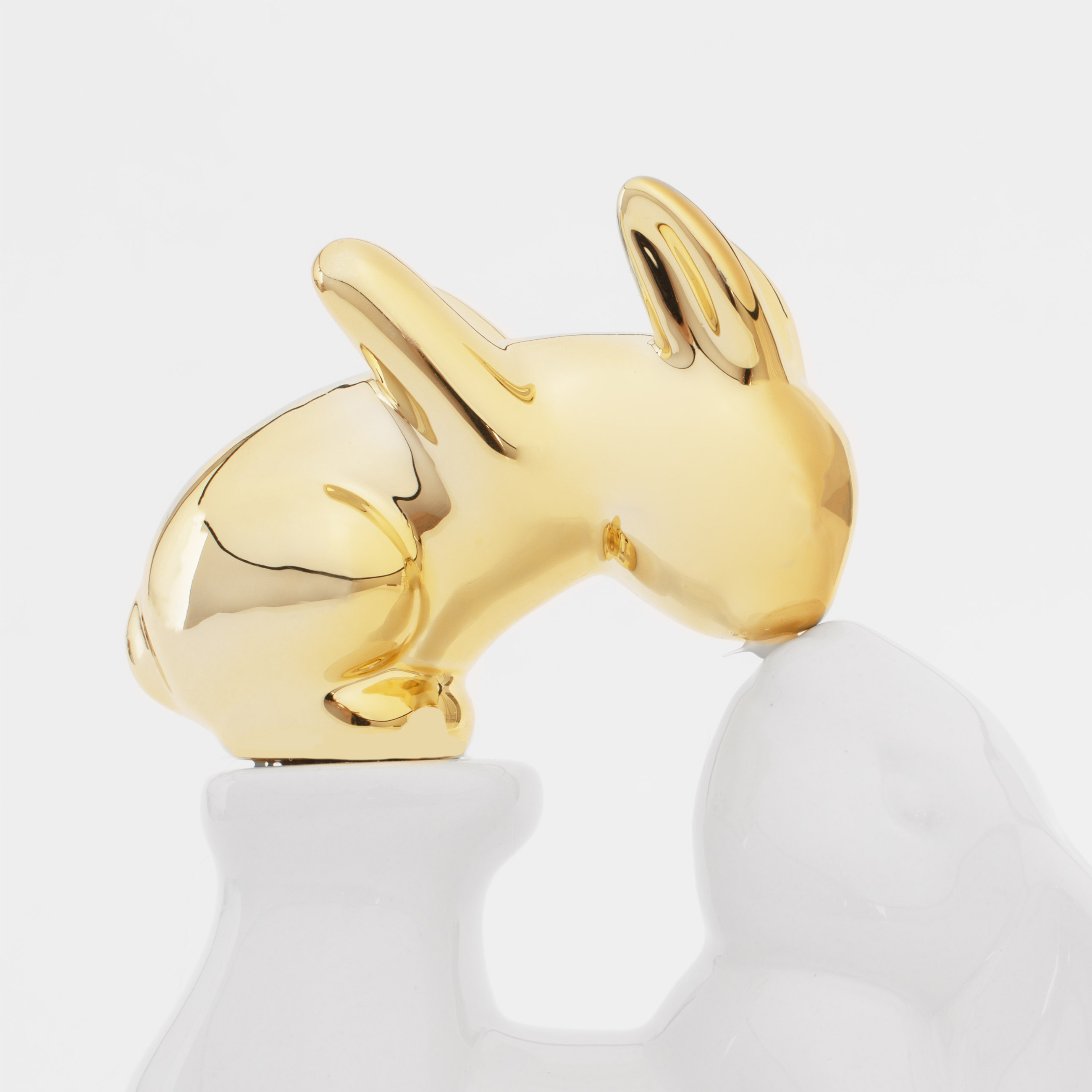 Статуэтка, 14 см, керамика, бело-золотистая, Крольчиха и крольчонок, Easter gold изображение № 2