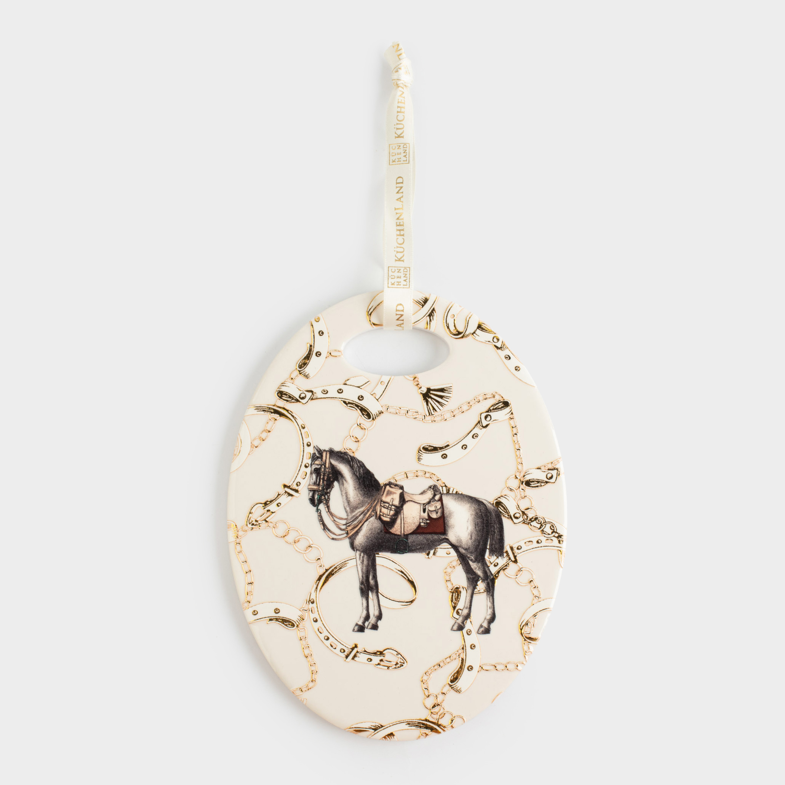 Подставка под горячее 15x20 см керамикапробка овальная Лошадь в амуниции Horse silver 699₽