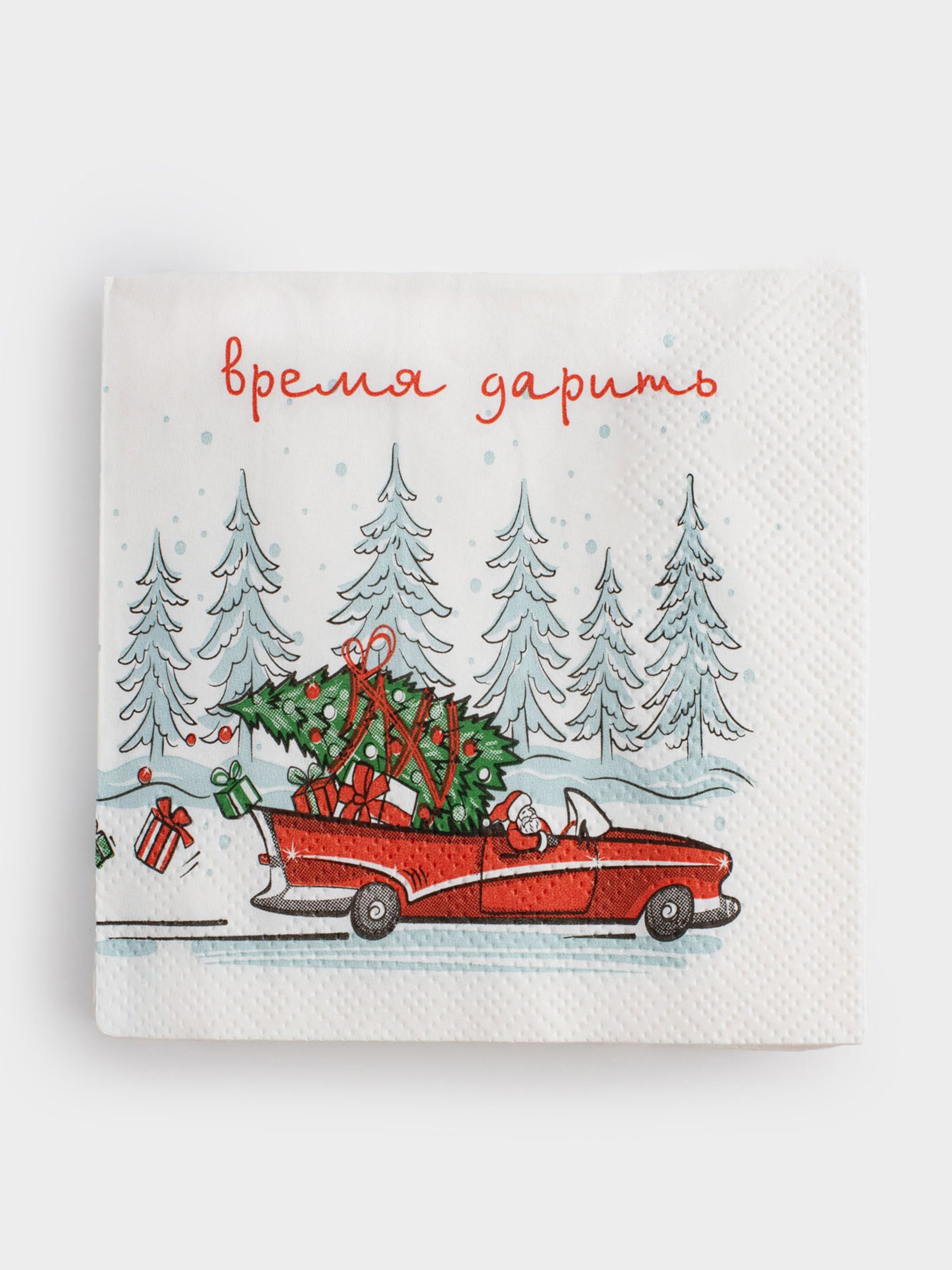 Салфетки бумажные, 21х21 см, 20 шт, квадратные, белые, Время дарить, Red car, image-0